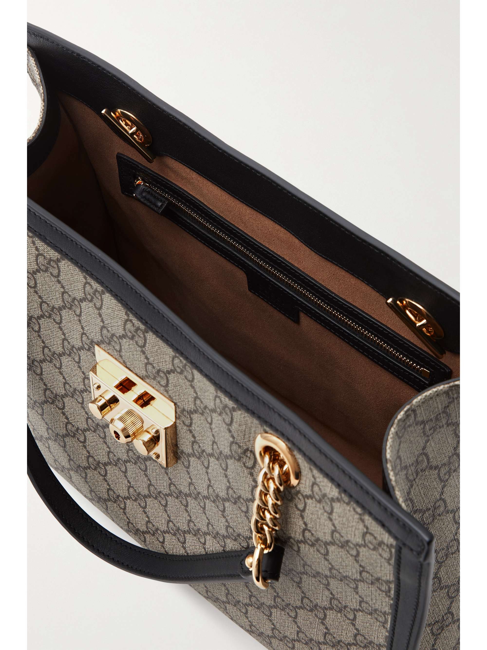 GUCCI Padlock leather-trimmed printed coated-canvas tote