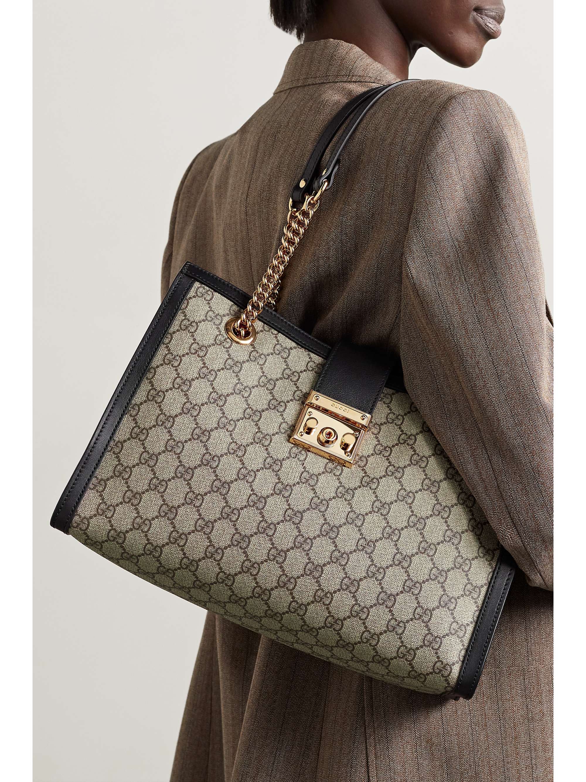 GUCCI Padlock leather-trimmed printed coated-canvas tote