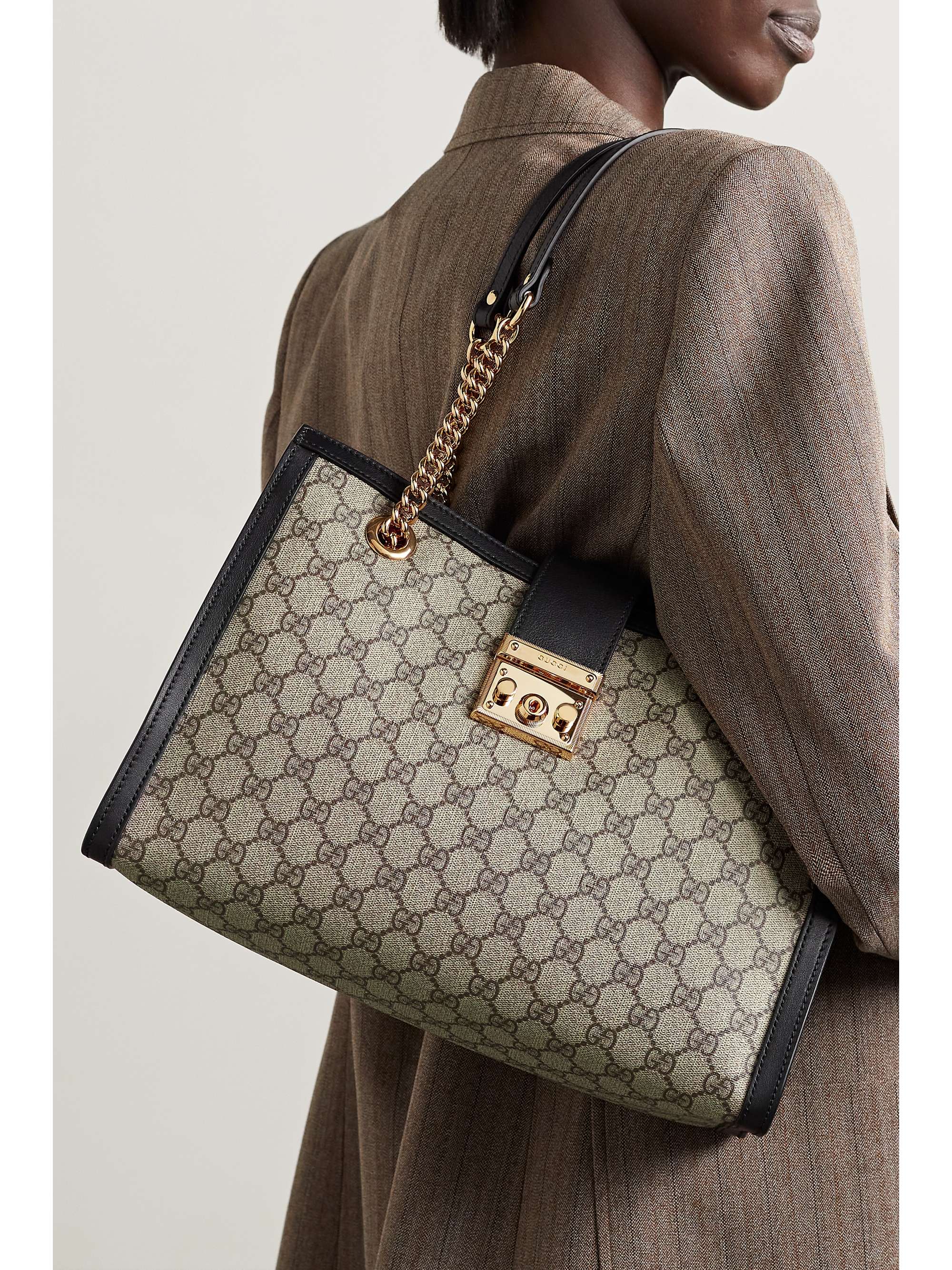 GUCCI Ophidia leather-trimmed printed coated-canvas tote bag