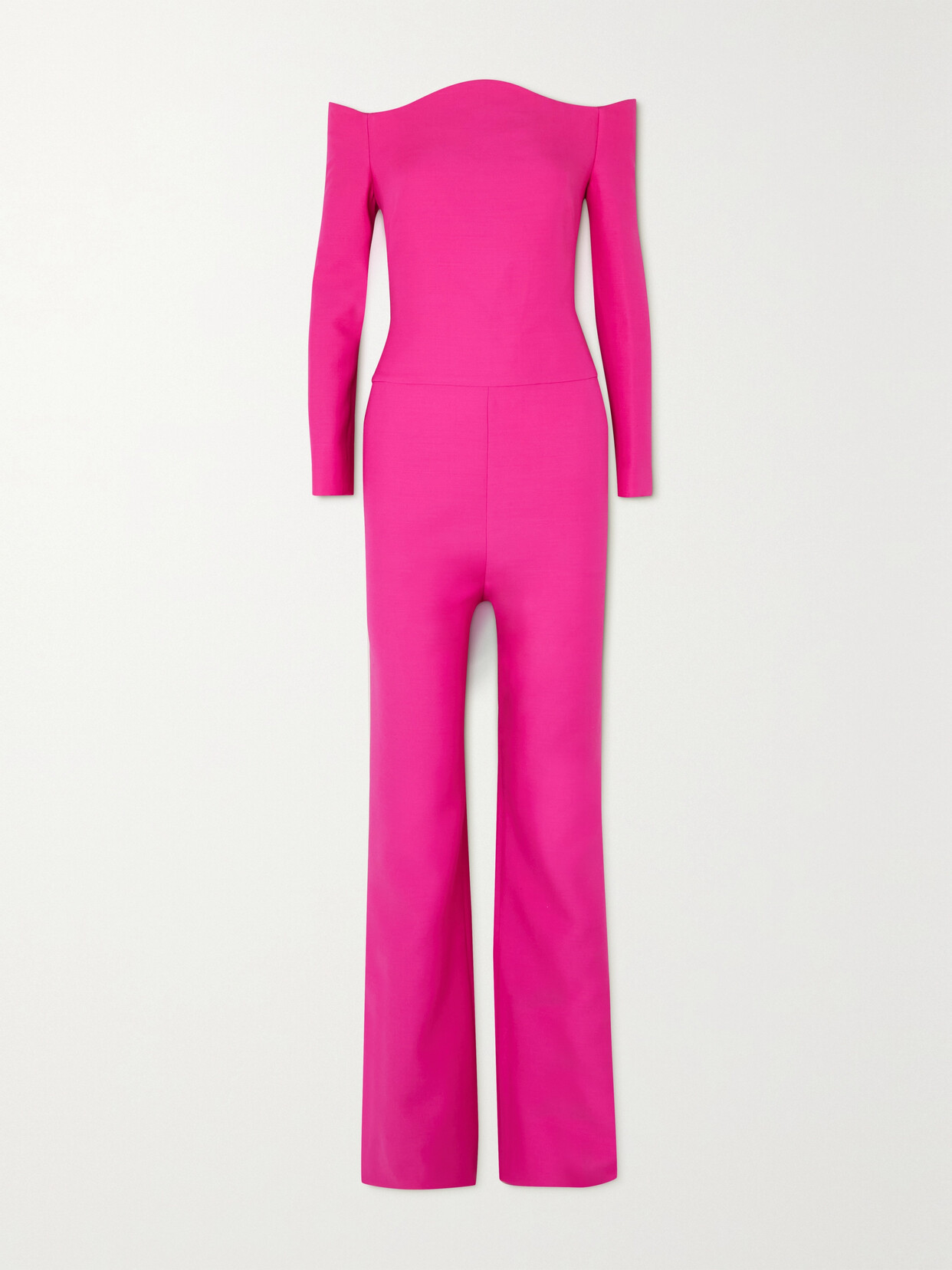 Valentino Off-the-shoulder Wool And Silk-blend Crepe Jumpsuit In Pink