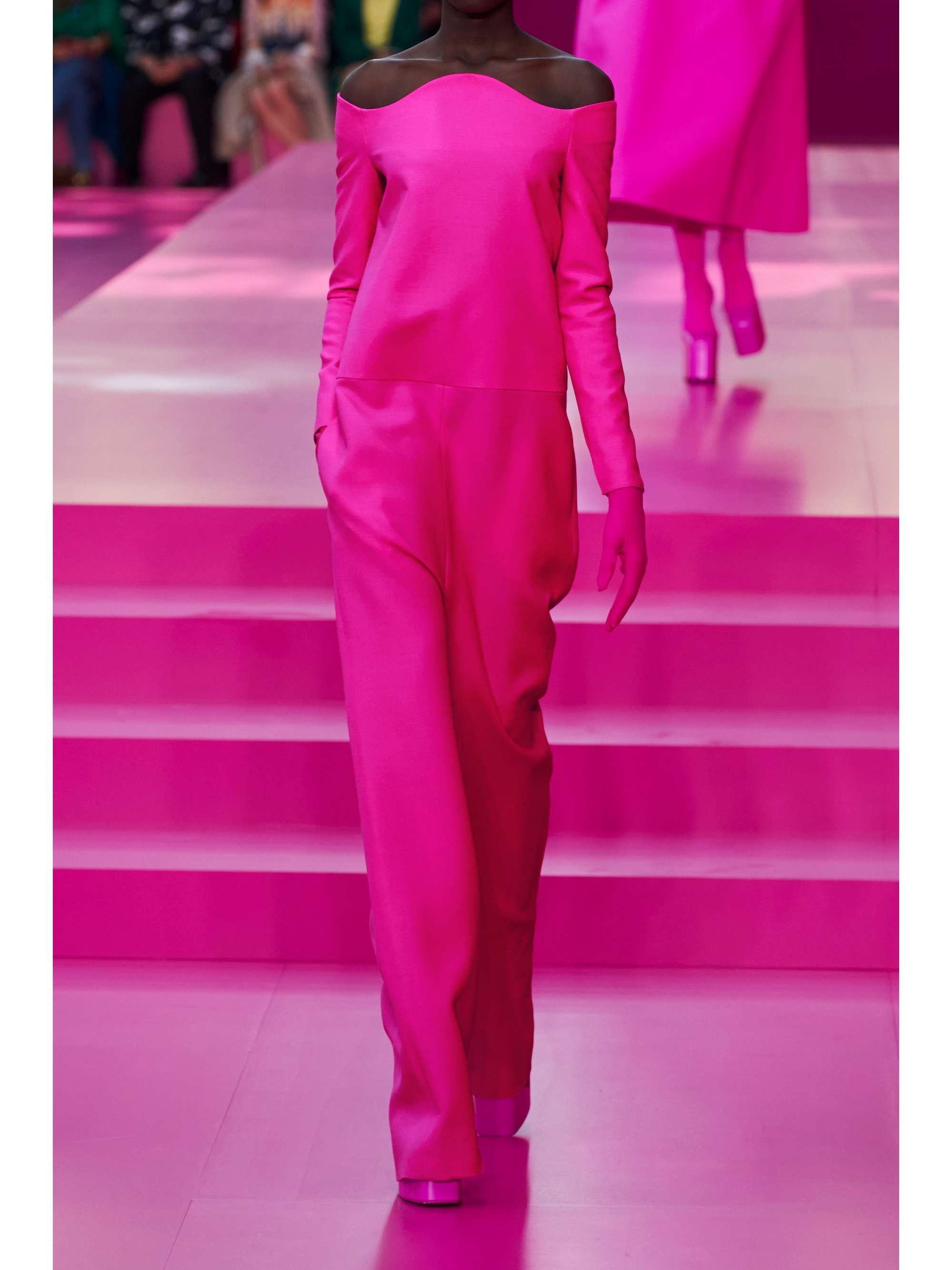 VALENTINO Off-the-shoulder wool and silk-blend crepe jumpsuit