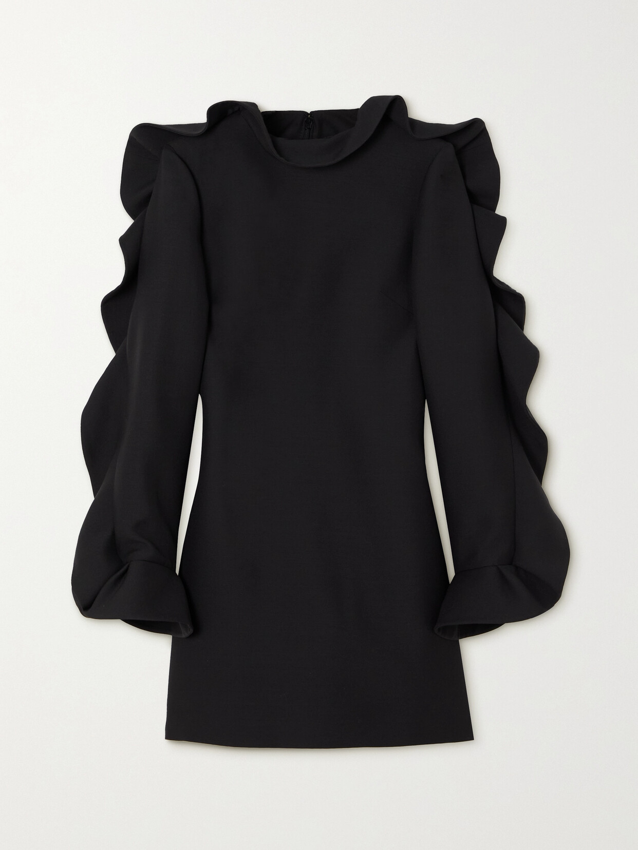 Valentino Garavani - Ruffled Wool And Silk-blend Crepe Mini Dress - Black