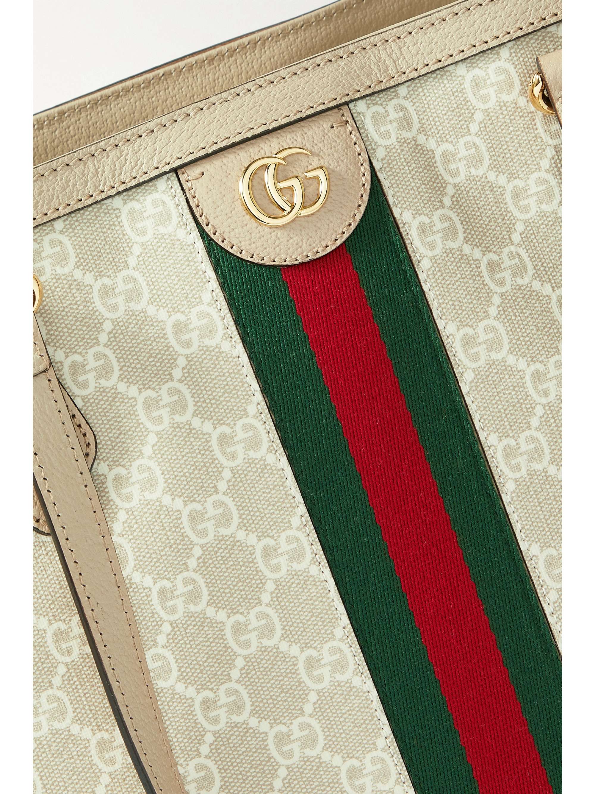 GUCCI Ophidia webbing-trimmed printed coated-canvas and leather tote