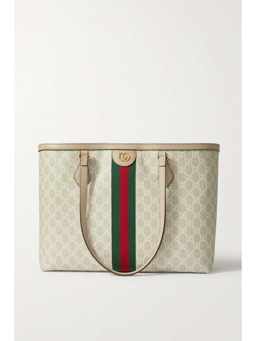 Gucci Ophidia Webbing-trimmed Printed Coated-canvas And Leather Tote