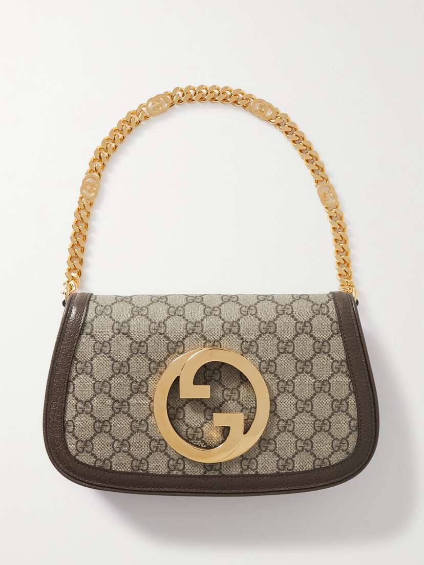 Gucci New Blondie Textured Leather-trimmed Printed Coated-canvas Shoulder Bag