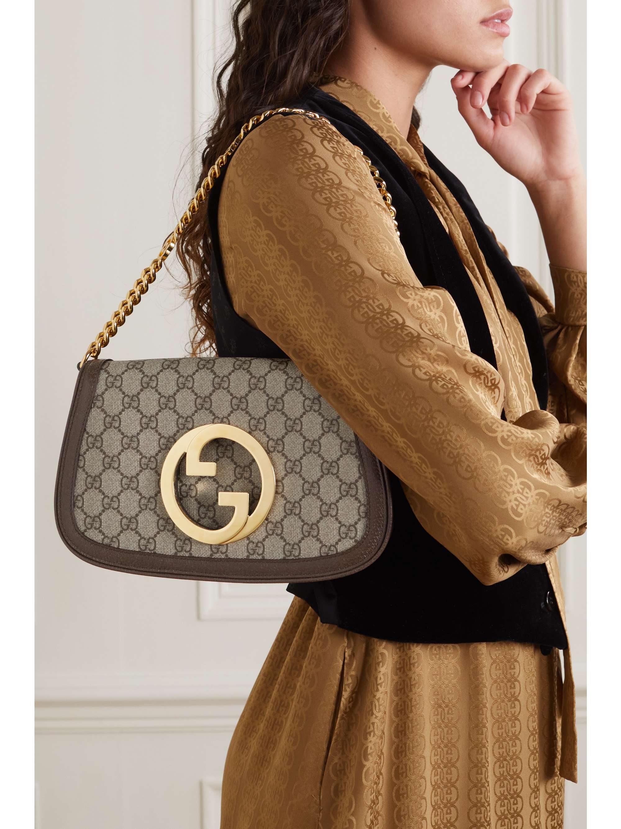 GUCCI New Blondie textured leather-trimmed printed coated-canvas shoulder  bag