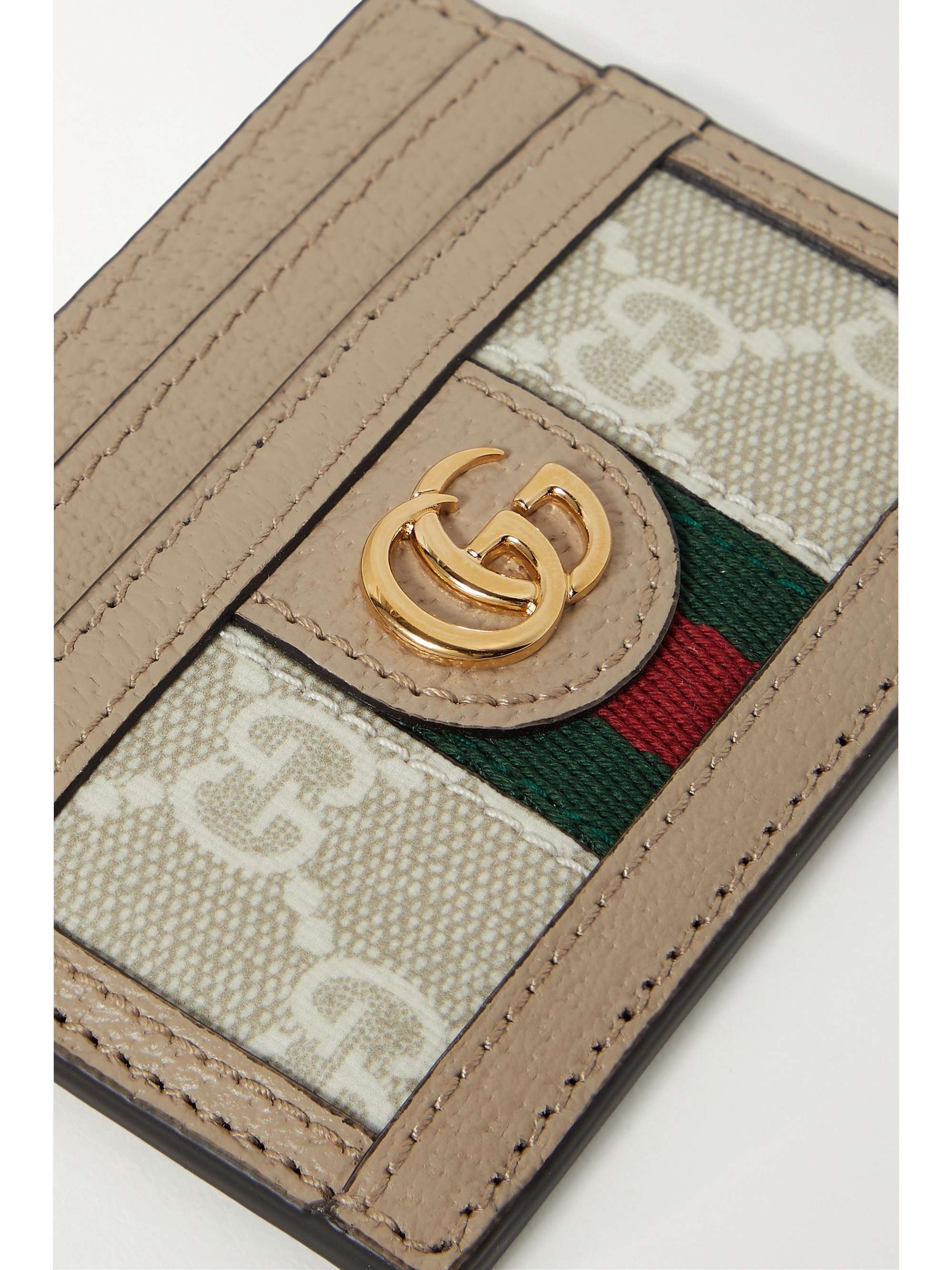 GUCCI Ophidia textured leather-trimmed printed coated-canvas cardholder