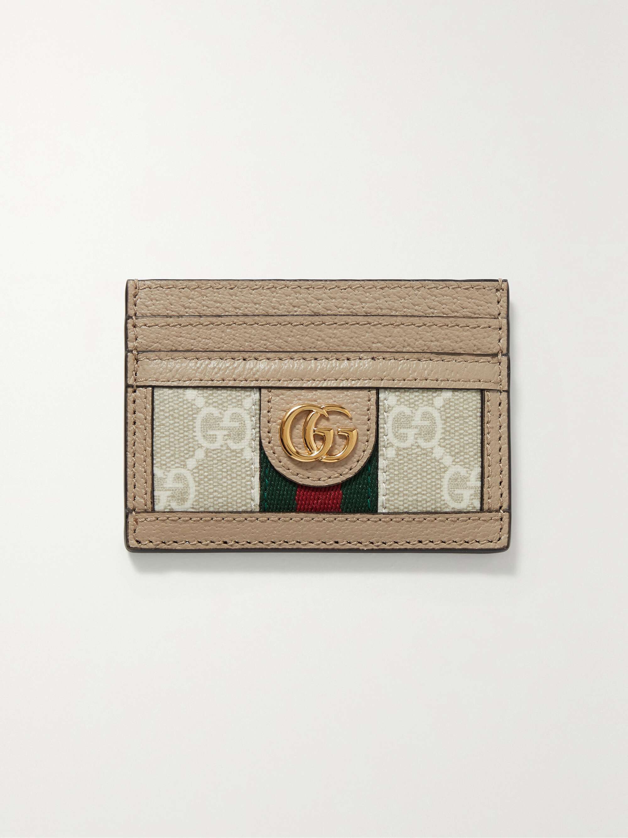 GUCCI Ophidia Textured Leather-trimmed Printed Coated-canvas Cardholder - Beige - one size