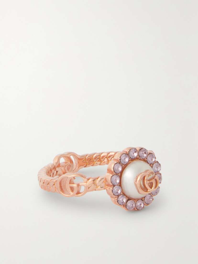 Gucci Rose Gold-plated, Crystal And Faux Pearl Ring