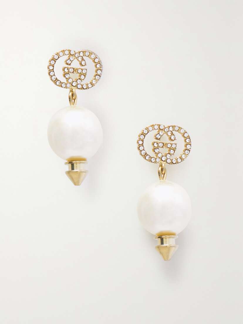 Gucci Gg Gold-tone, Crystal And Faux Pearl Earrings