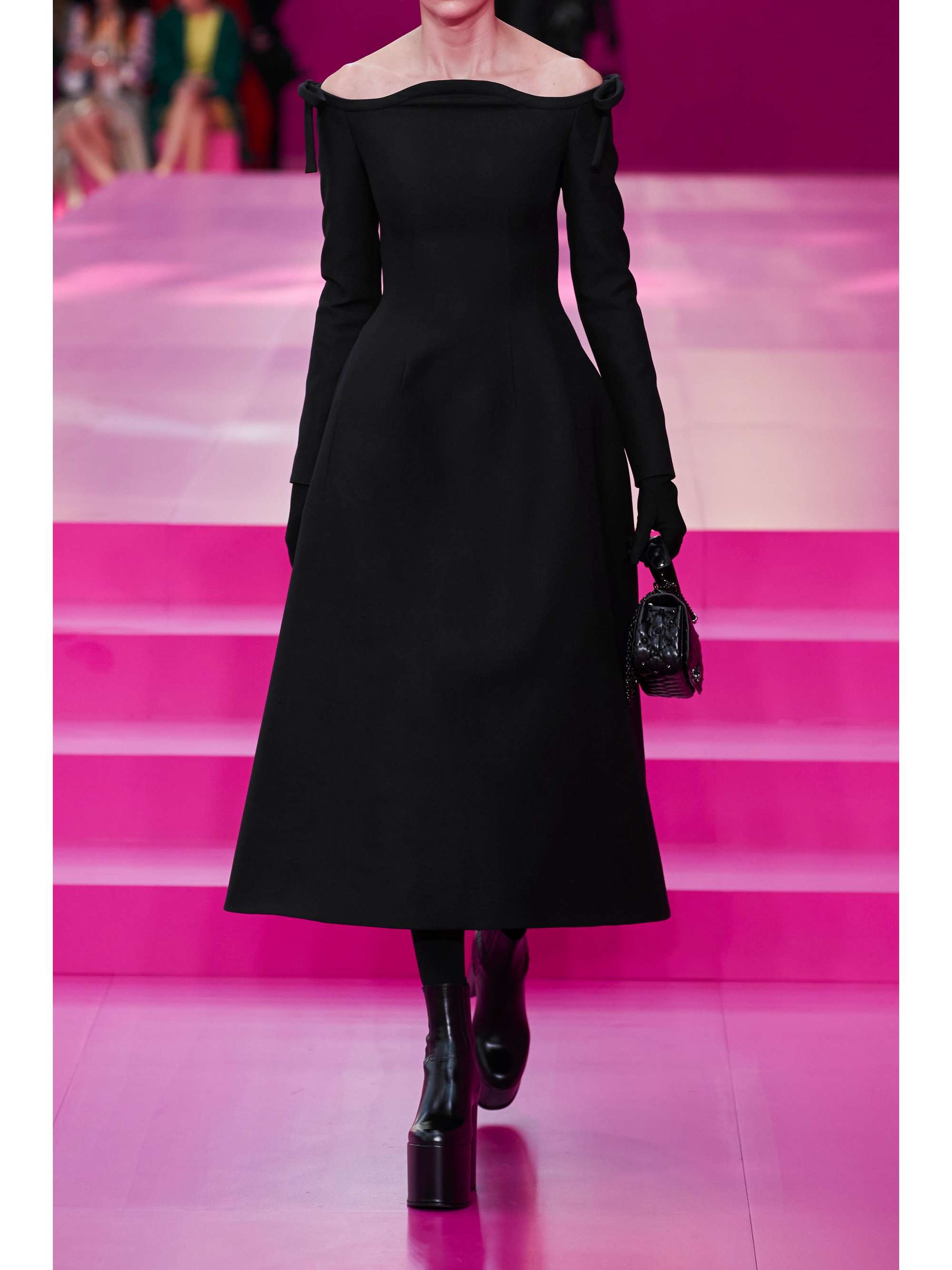 VALENTINO GARAVANI Off-the-shoulder wool and silk-blend crepe midi dress