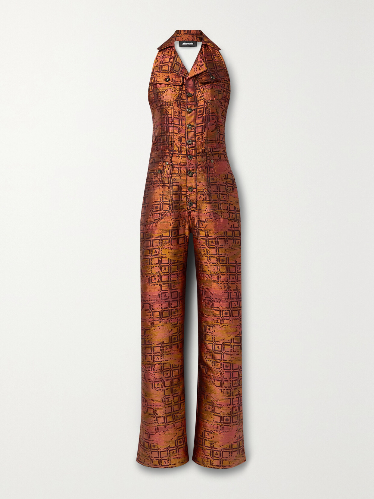 Ahluwalia Silk And Wool-blend Jacquard Halterneck Jumpsuit In Pink