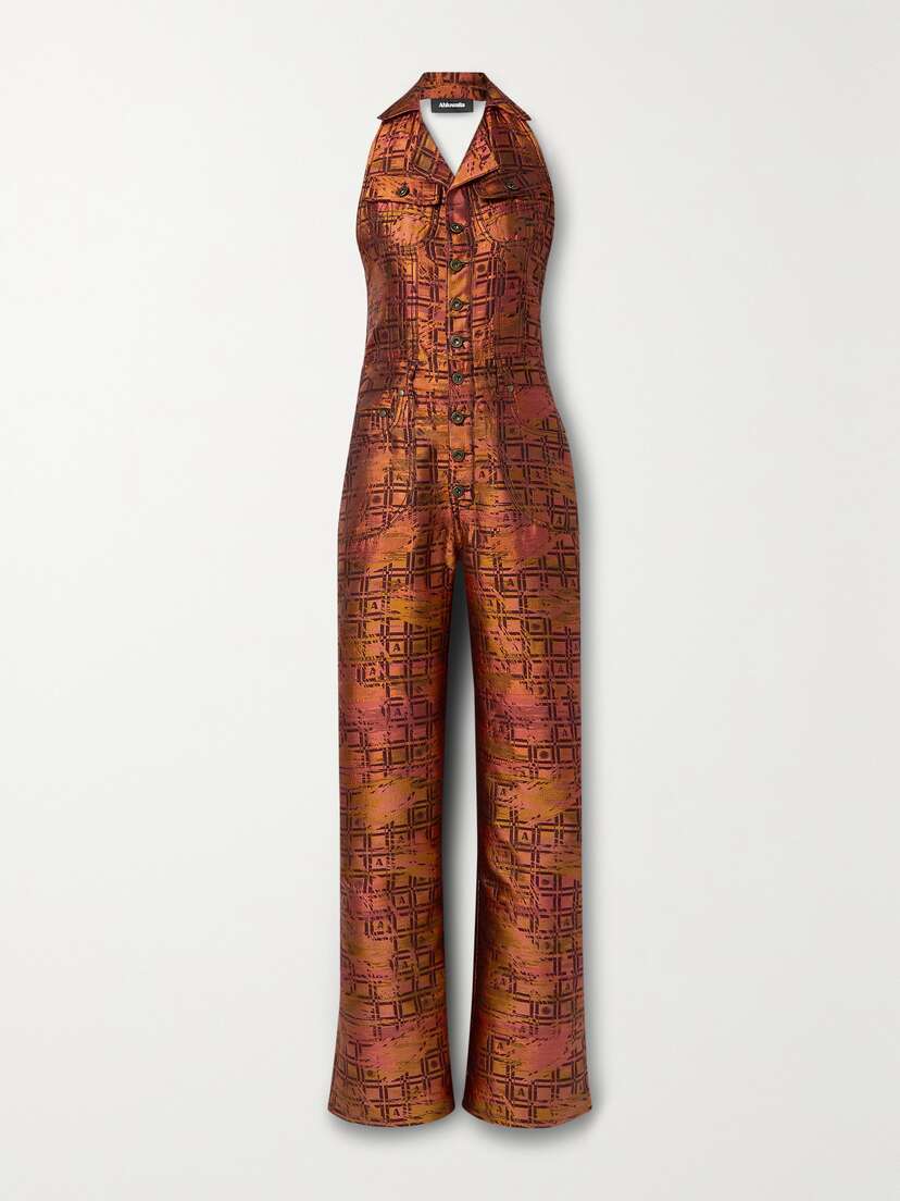Ahluwalia Silk And Wool-blend Jacquard Halterneck Jumpsuit