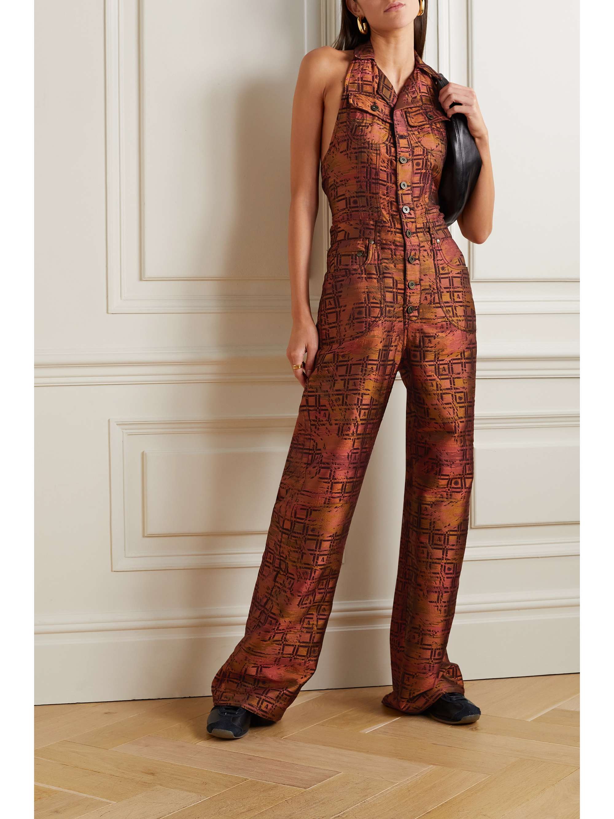 AHLUWALIA Silk and wool-blend jacquard halterneck jumpsuit