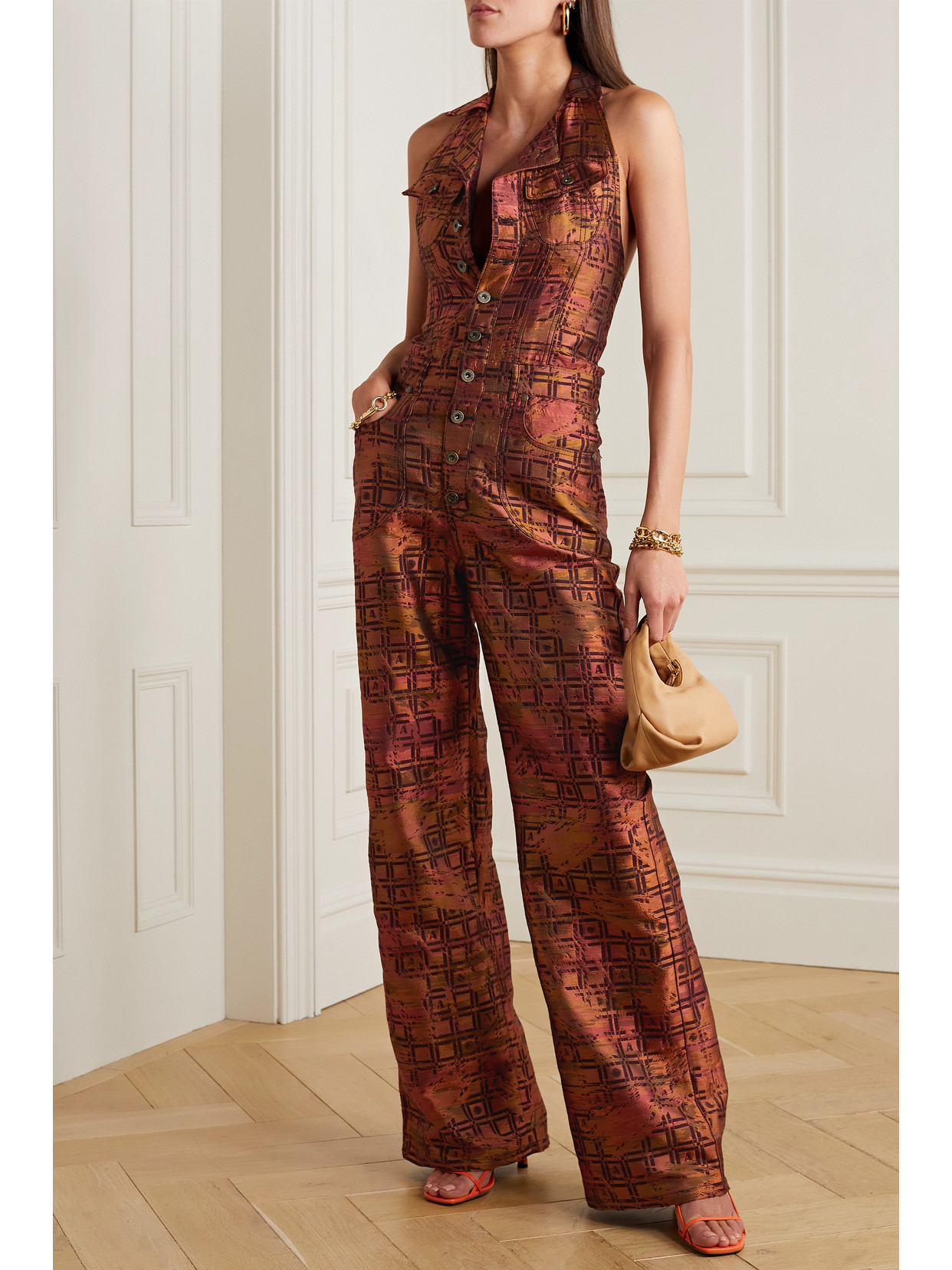 Ahluwalia Silk And Wool-blend Jacquard Halterneck Jumpsuit In Pink