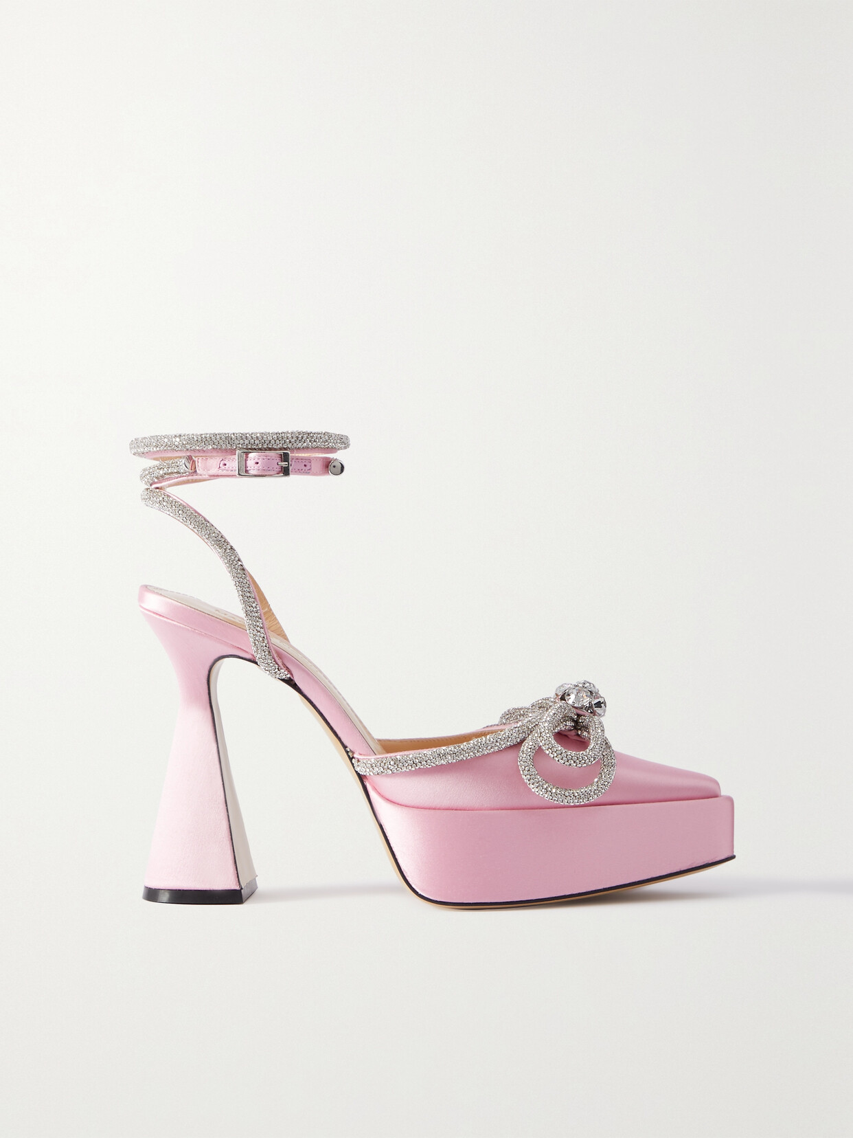 MACH & MACH Double Bow Crystal-embellished Satin Platform Pumps - Pink
