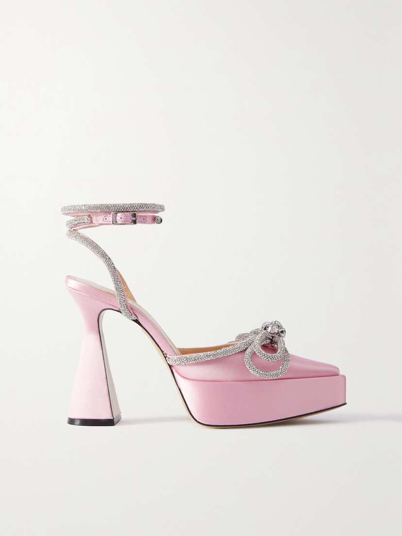 Mach & Mach Double Bow Crystal-embellished Satin Platform Pumps