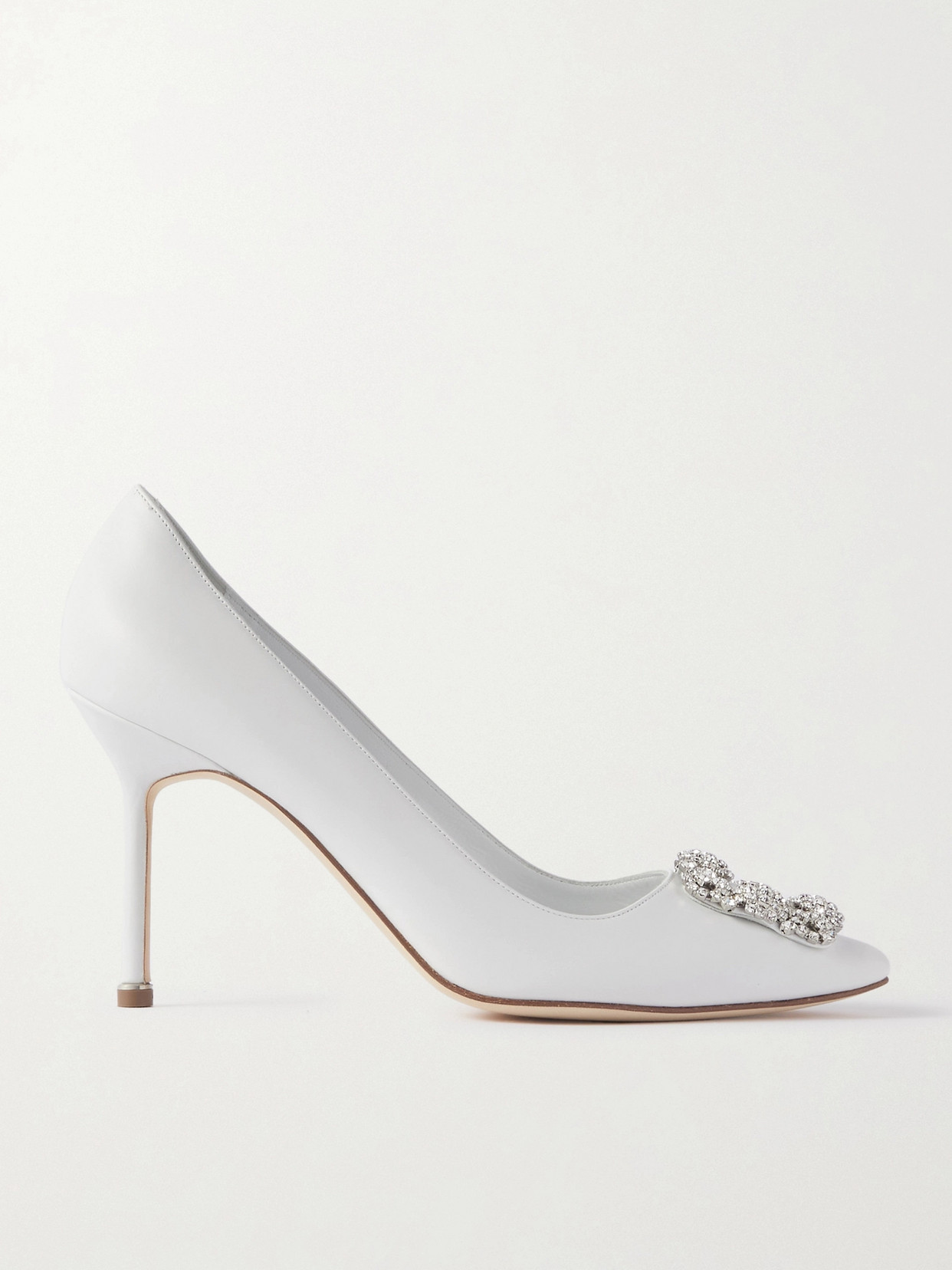 Manolo Blahnik Hangisi 90 Embellished Leather Pumps In White