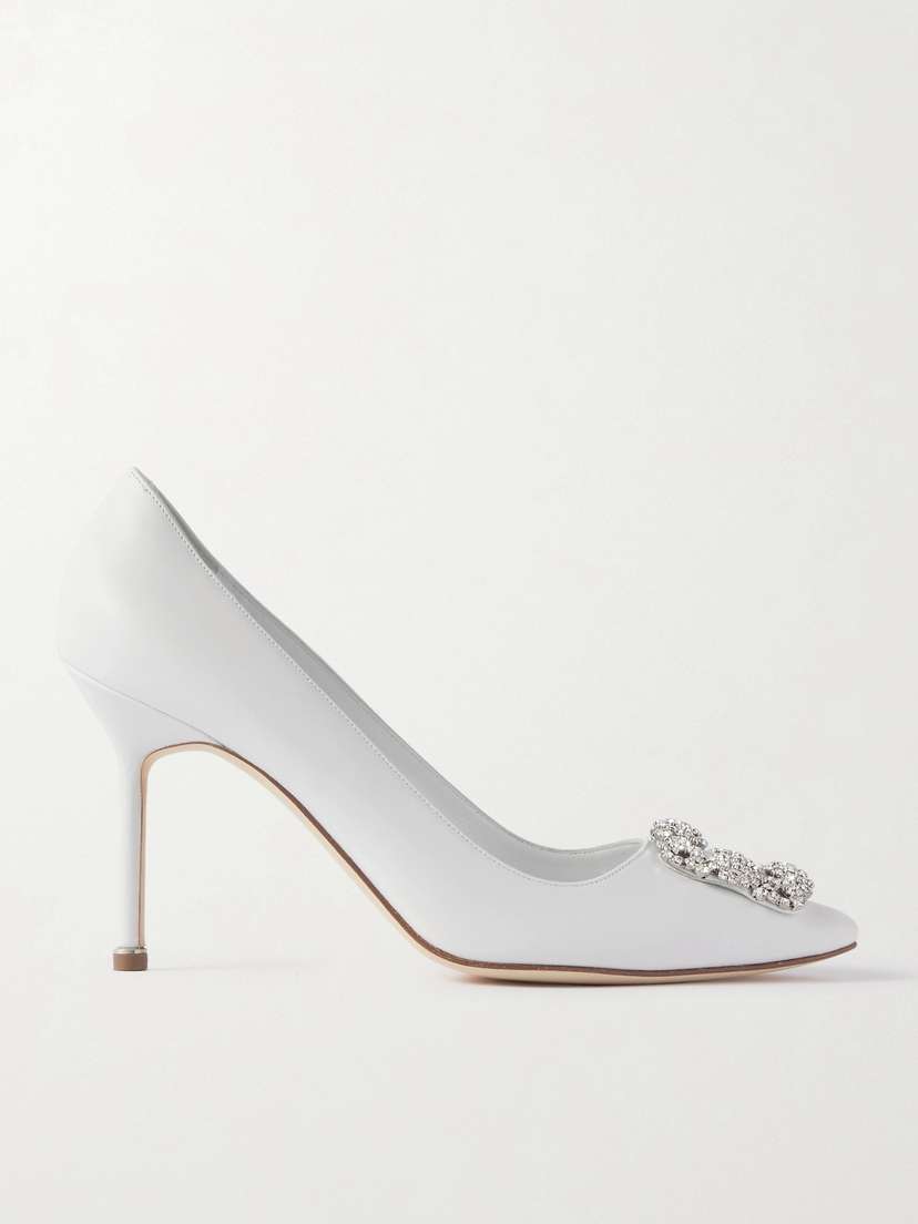 Manolo Blahnik Hangisi 90 Crystal-embellished Leather Pumps