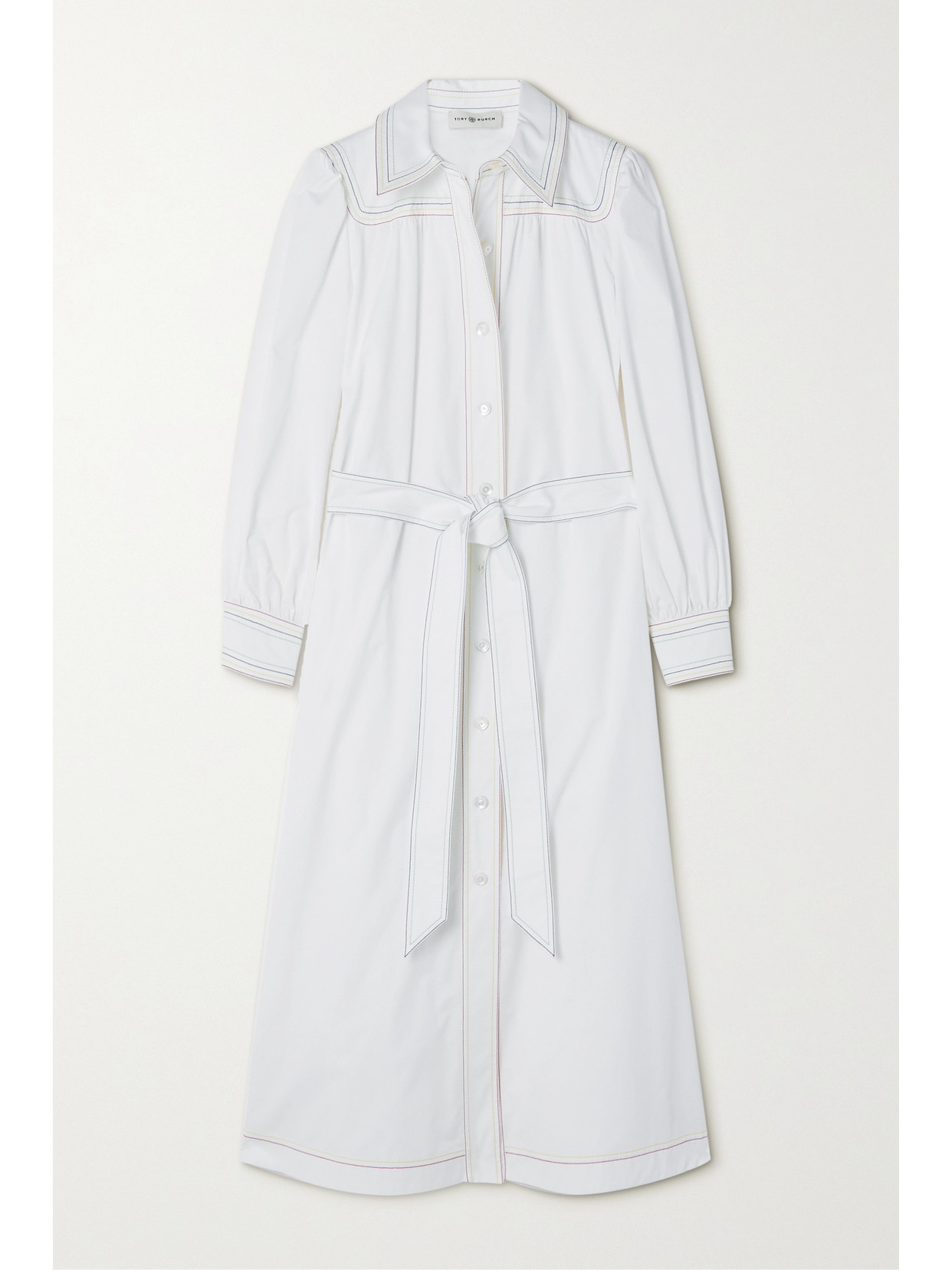 Tory Burch - Belted Cotton-twill Midi Shirt Dress - White 22 Awaiting product image