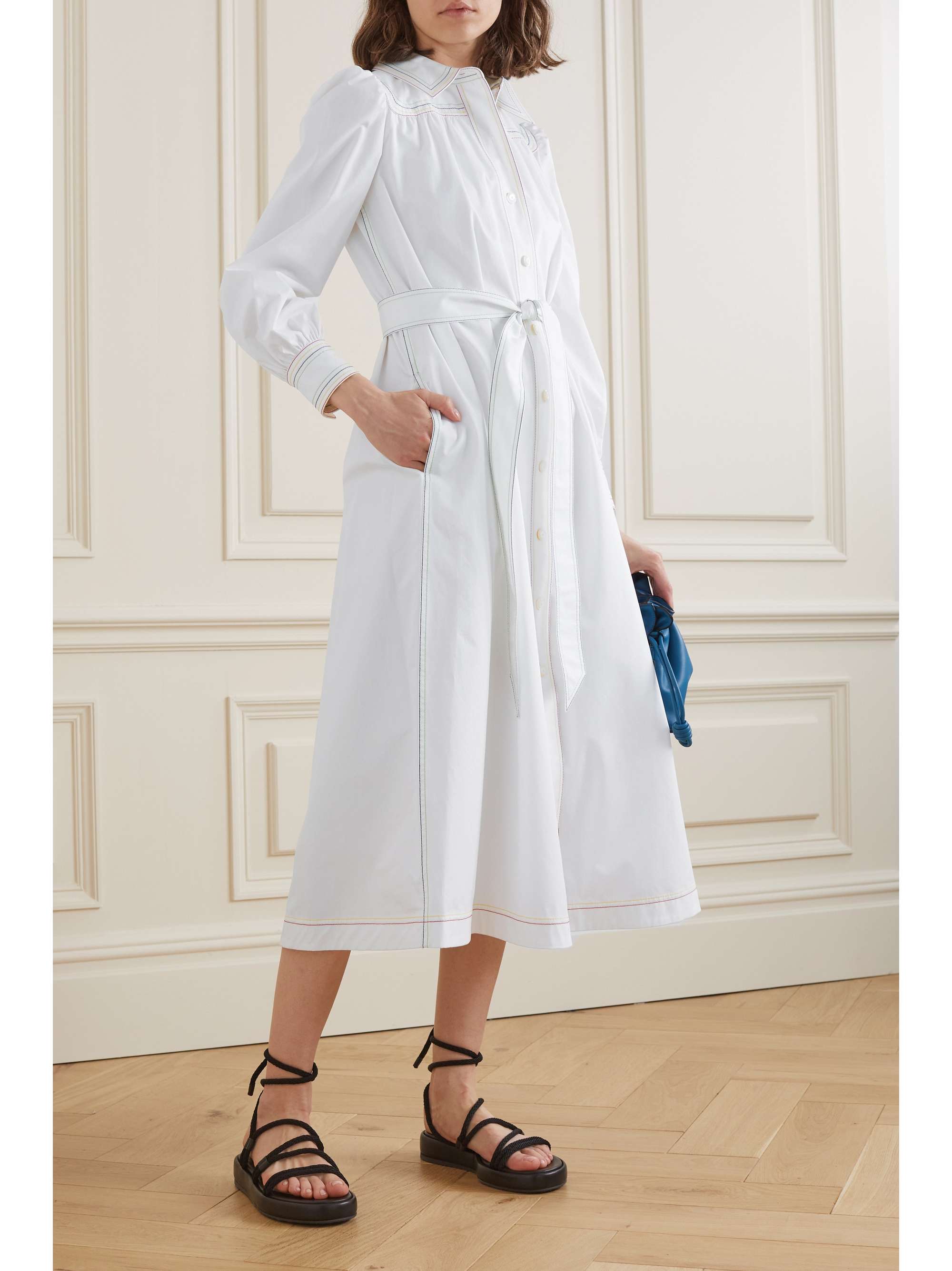 TORY BURCH Belted cotton-twill midi shirt dress | NET-A-PORTER