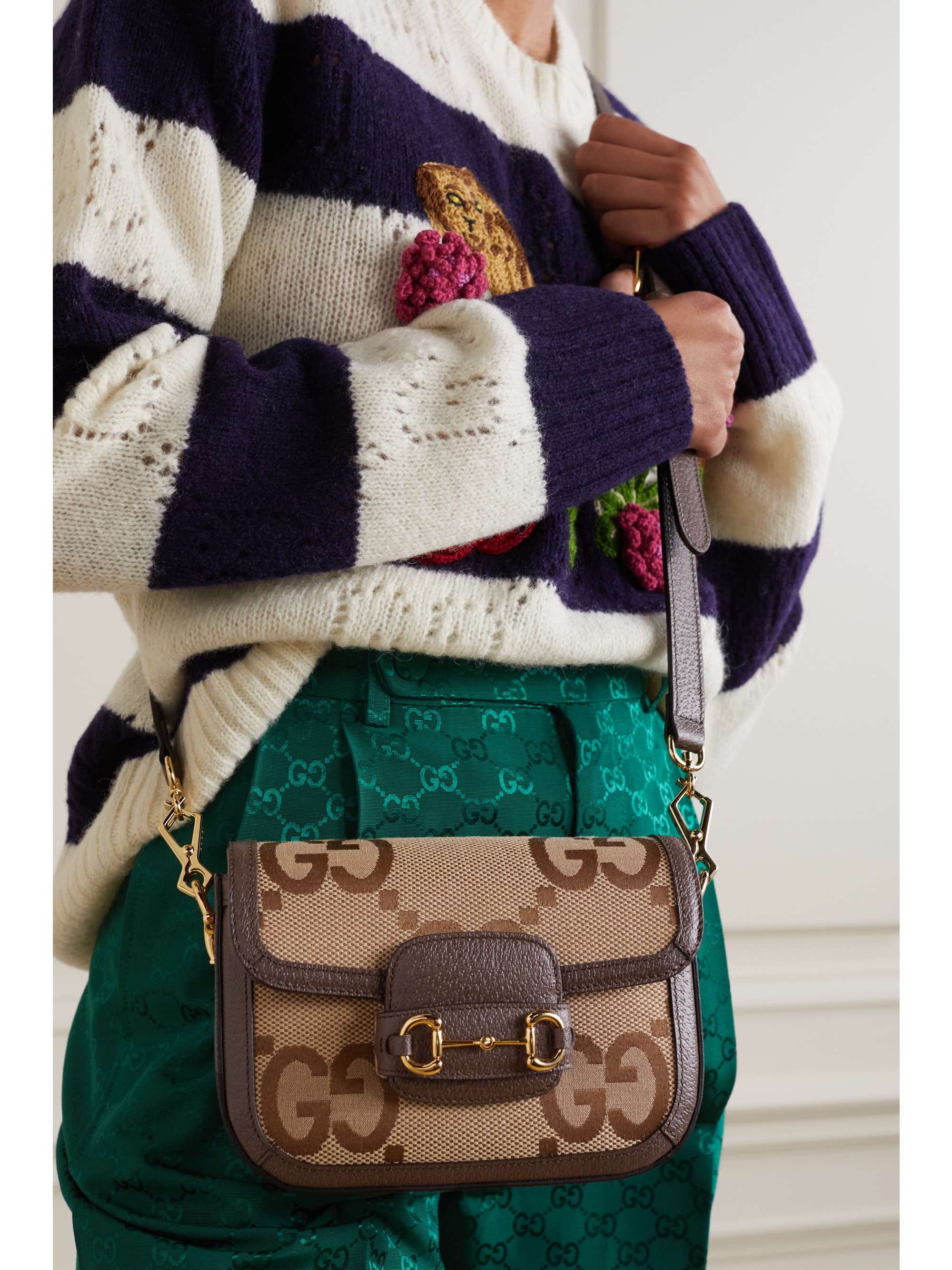 GUCCI Horsebit 1955 Jumbo GG mini leather-trimmed canvas-jacquard shoulder  bag | NET-A-PORTER