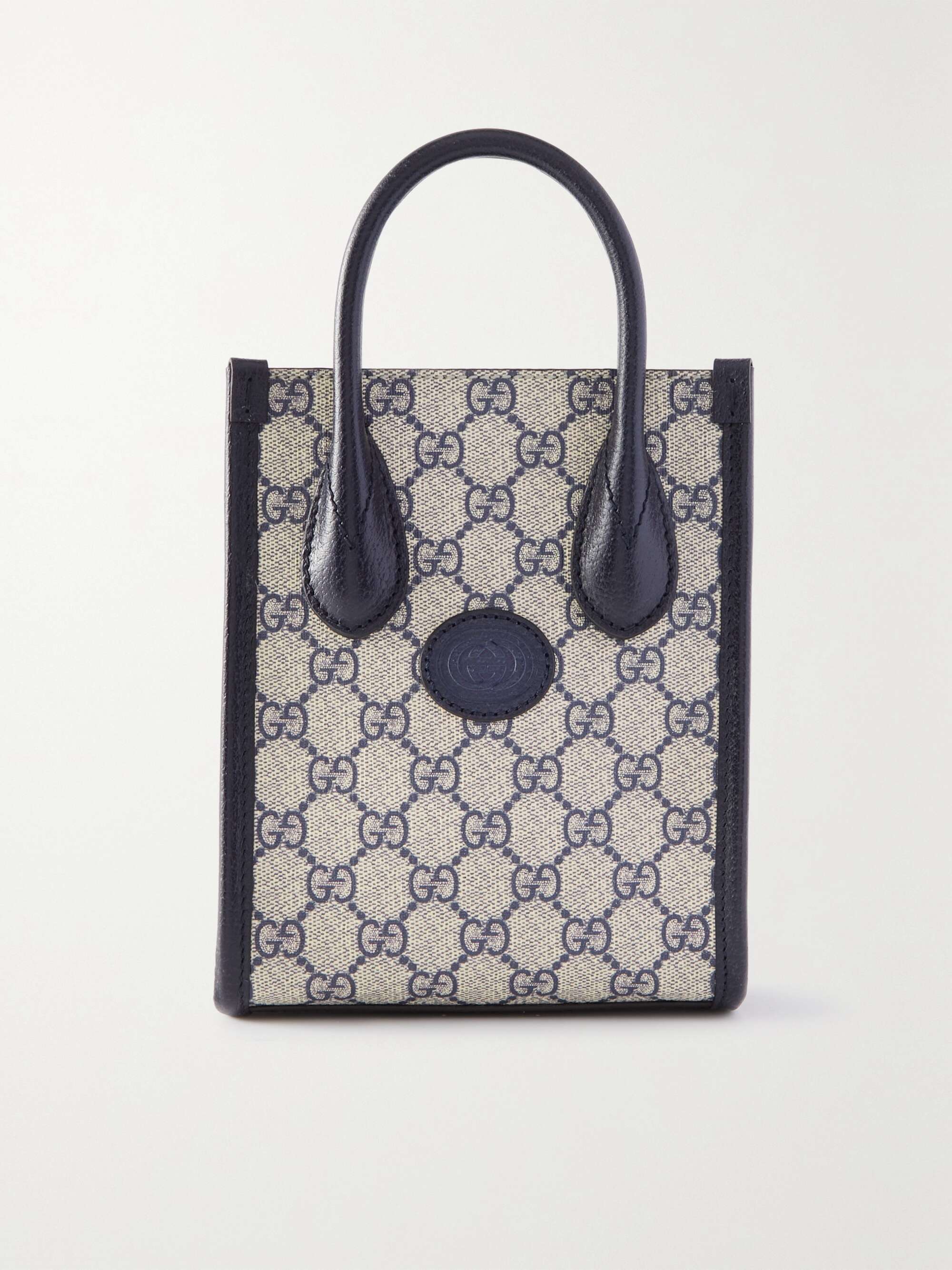 GUCCI GG mini leather-trimmed printed coated-canvas tote | NET-A-PORTER