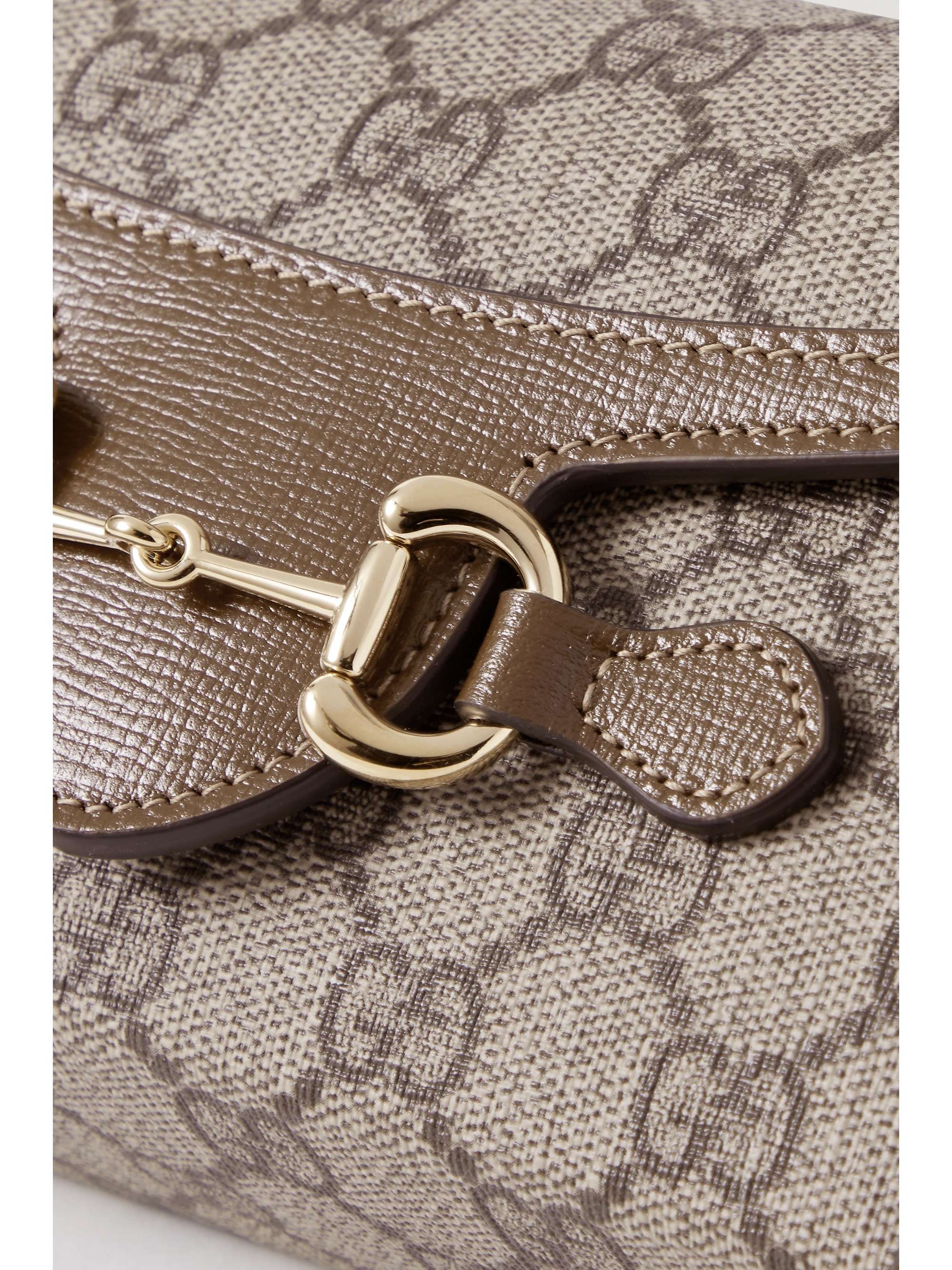 GUCCI 1955 Horsebit mini leather-trimmed canvas-jacquard shoulder bag