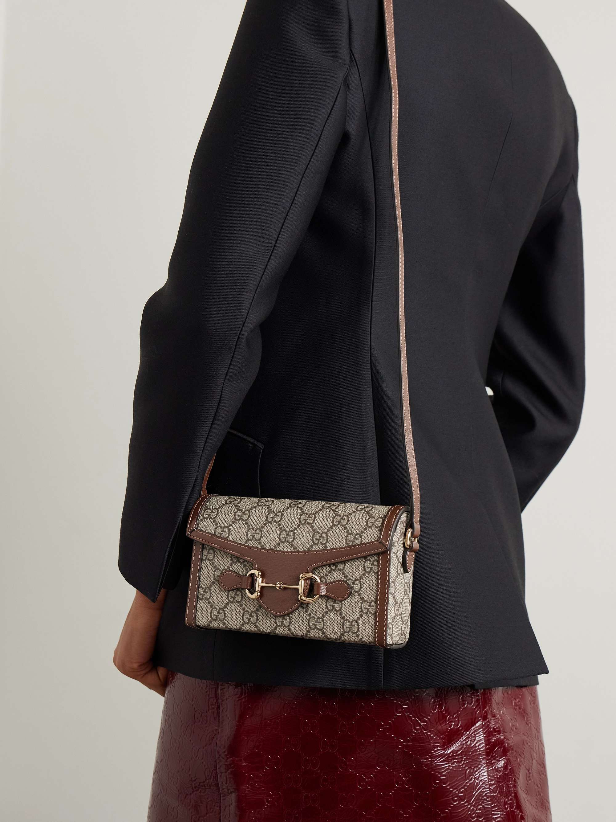 Horsebit 1955 Mini GG Canvas Shoulder Bag in Brown - Gucci