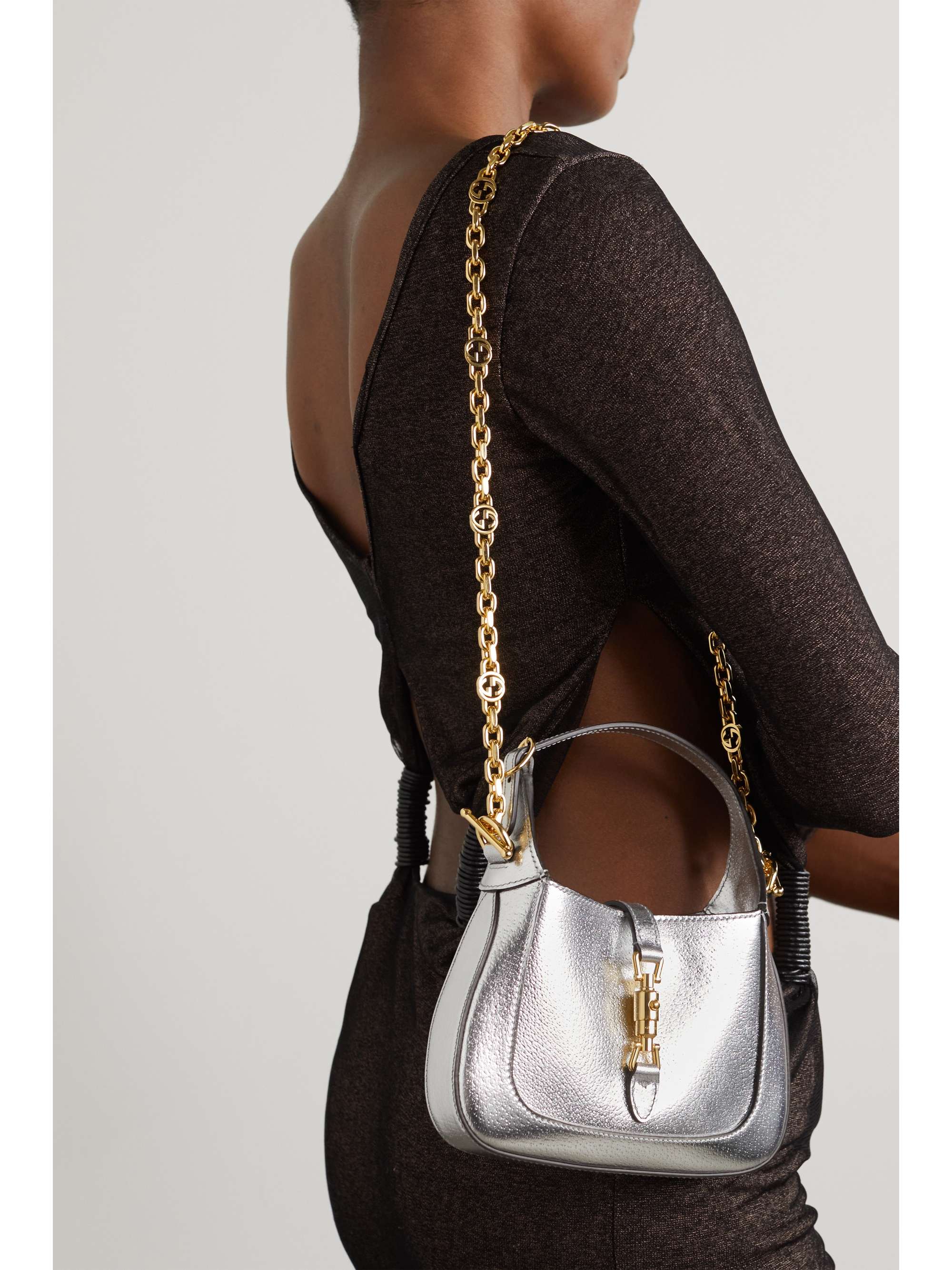 Silver Jackie mini embellished metallic leather shoulder bag | GUCCI ...