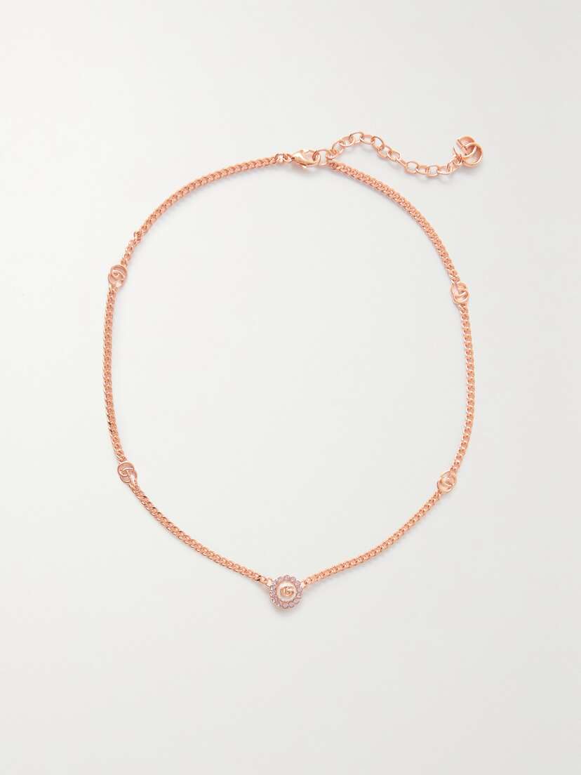 Gucci Rose Gold-tone, Crystal And Faux Pearl Necklace