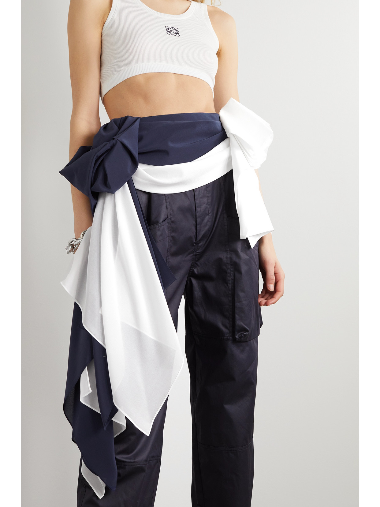 Loewe Draped Silk Peplum Belt In Blue