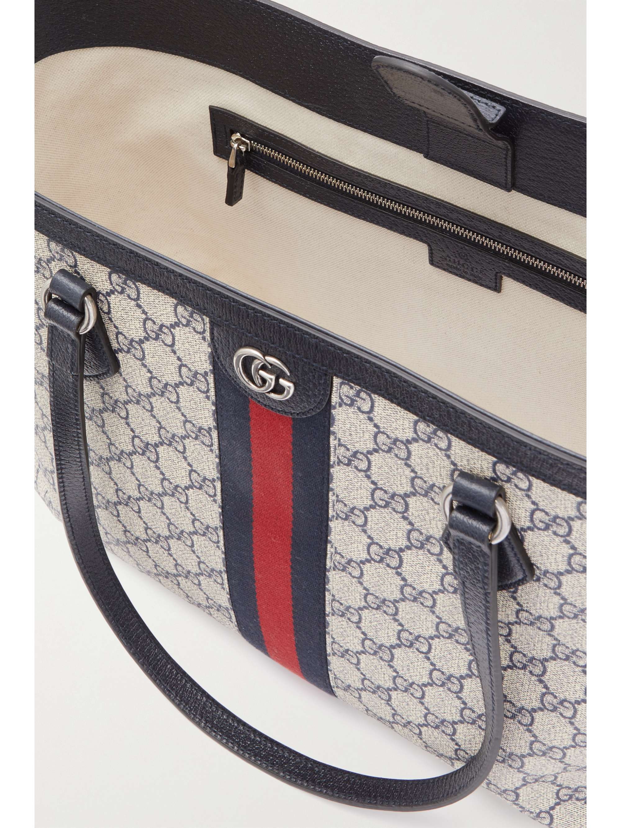 GUCCI Ophidia webbing-trimmed printed coated-canvas and leather tote
