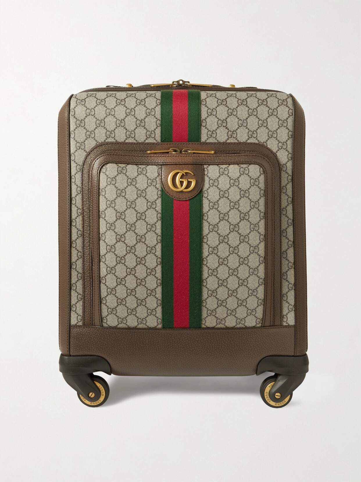 Gucci Savoy Leather-trimmed Printed Coated-canvas Suitcase In Brown