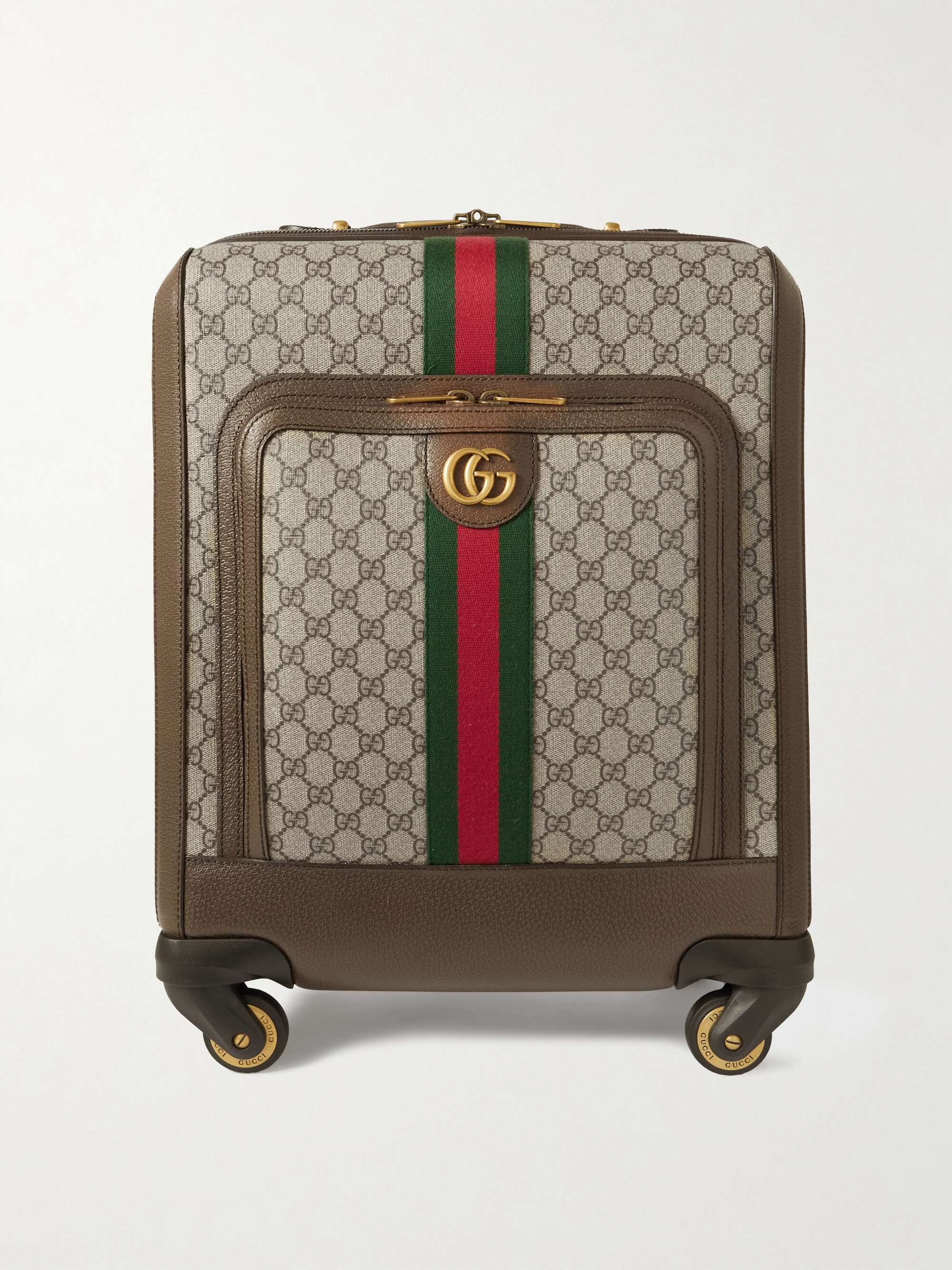 Savoy leather-trimmed printed coated-canvas suitcase - brown - One Size
