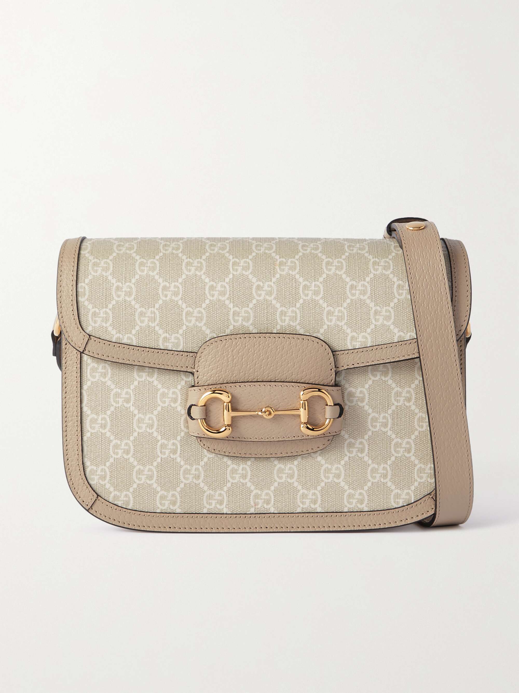 GUCCI Horsebit 1955 leather-trimmed printed coated-canvas shoulder  