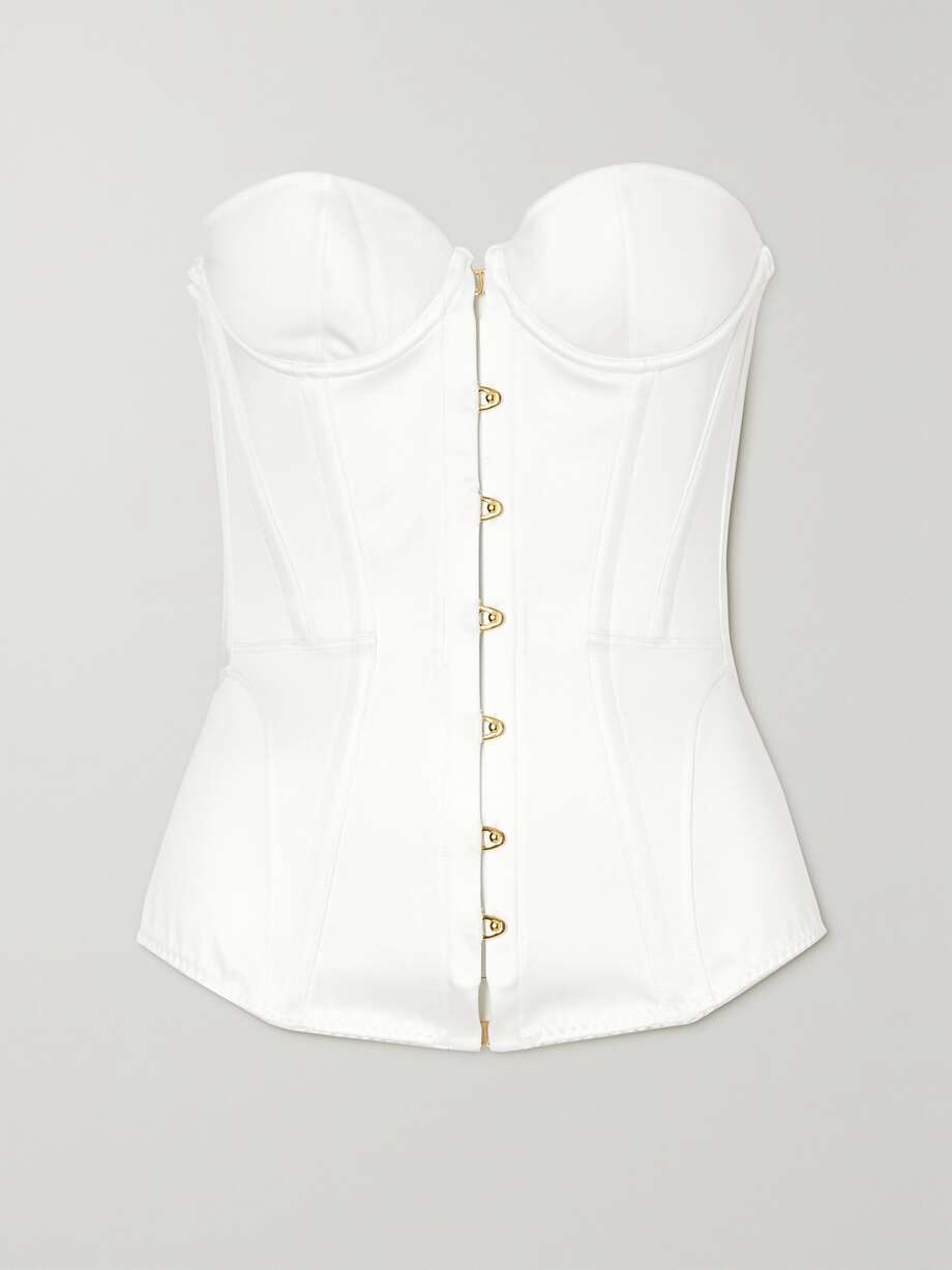 net-a-porter.com | Mercy strapless lace-up cotton-satin bustier top
