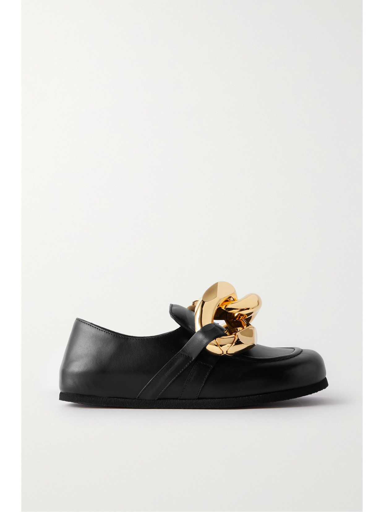 Jw Anderson Flat Chain Step-in Heel Leather Loafers In Black