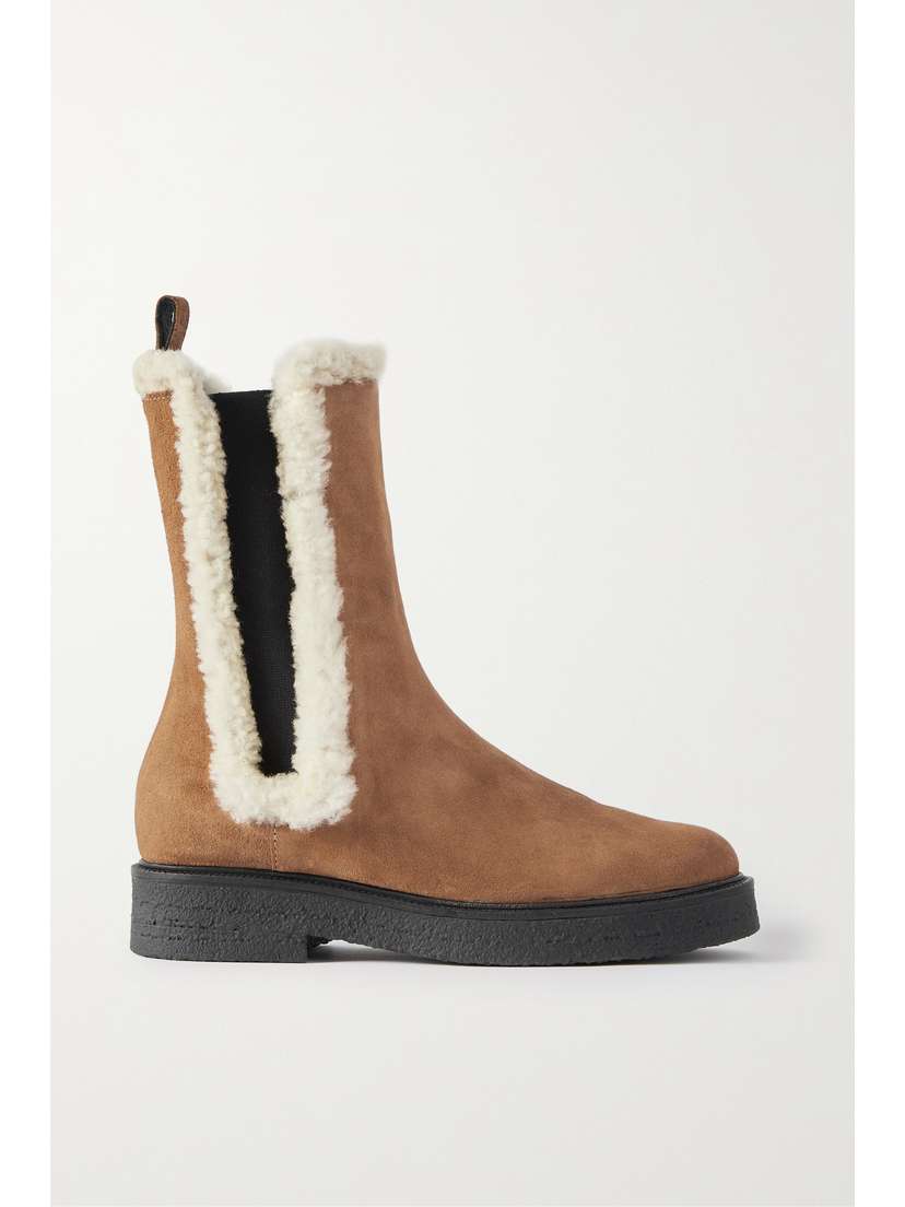 Staud Palamino Shearling-trimmed Suede Chelsea Boots