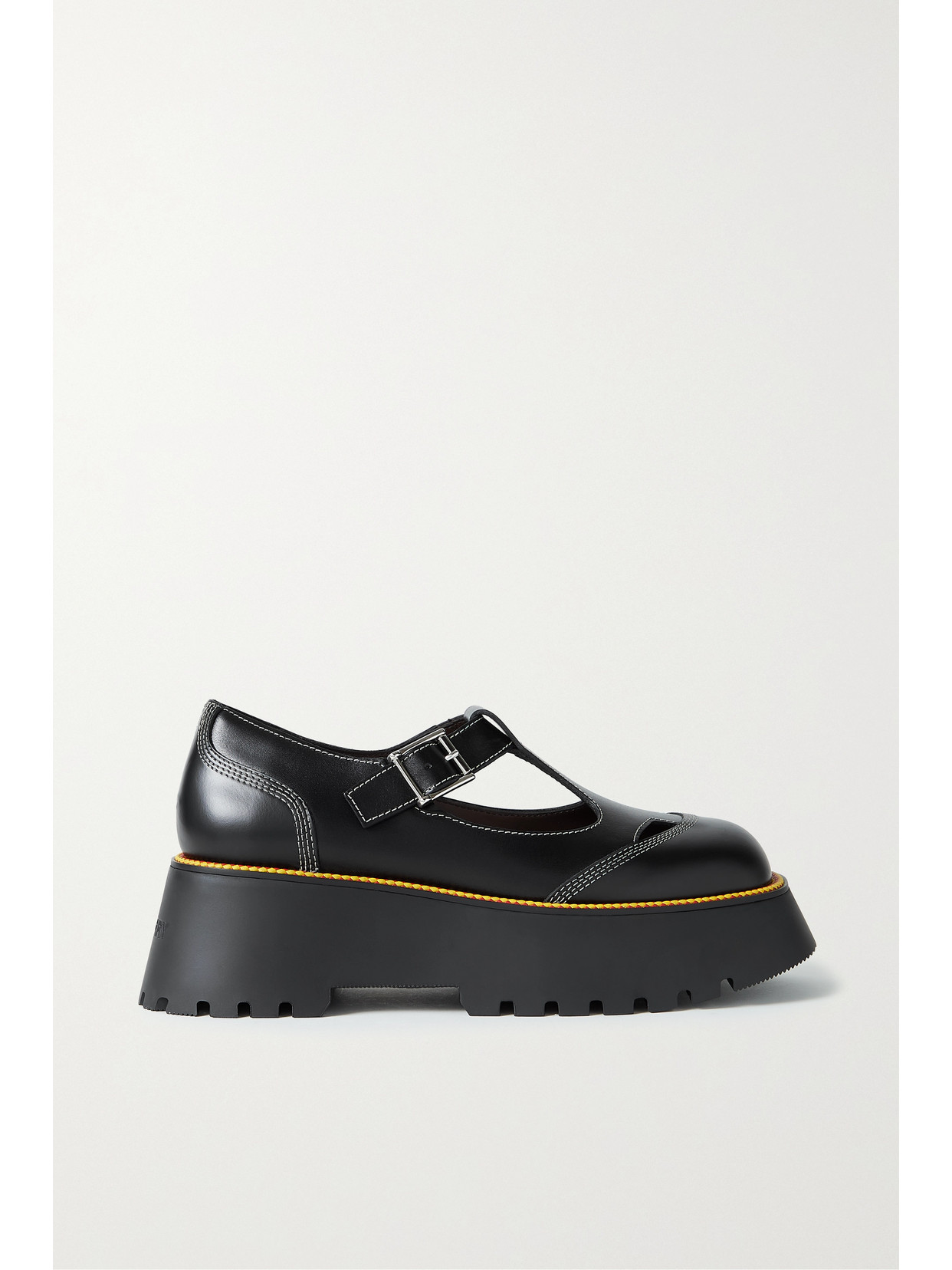 Shop Burberry Topstitched Rope-trimmed Leather Platform Brogues In Black