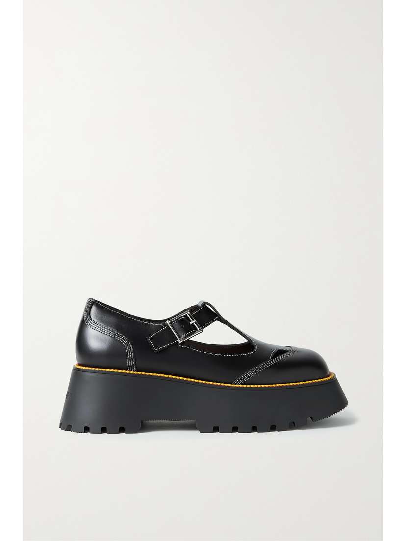Burberry Topstitched Rope-trimmed Leather Platform Brogues