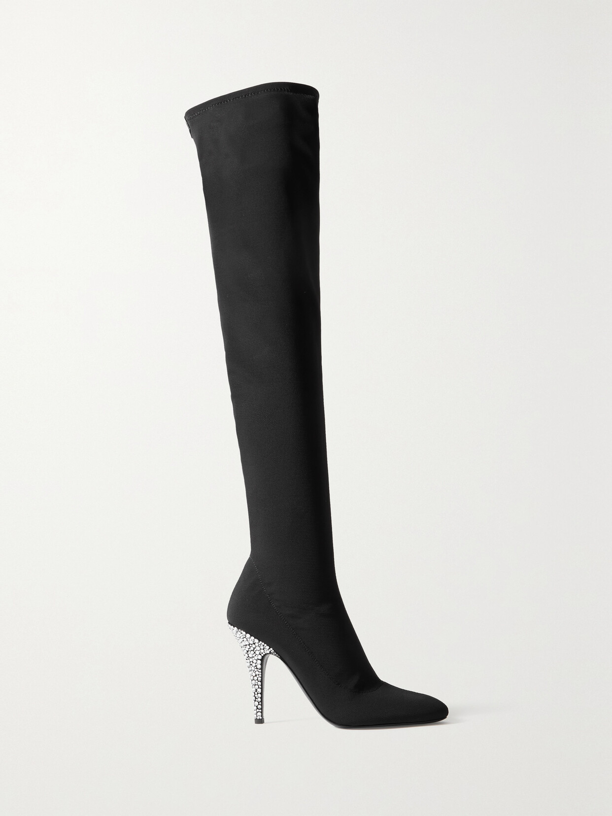 Giuseppe Zanotti Calixtee Cuissarde Crystal-embellished Leather-trimmed Mesh Thigh Boots In Black
