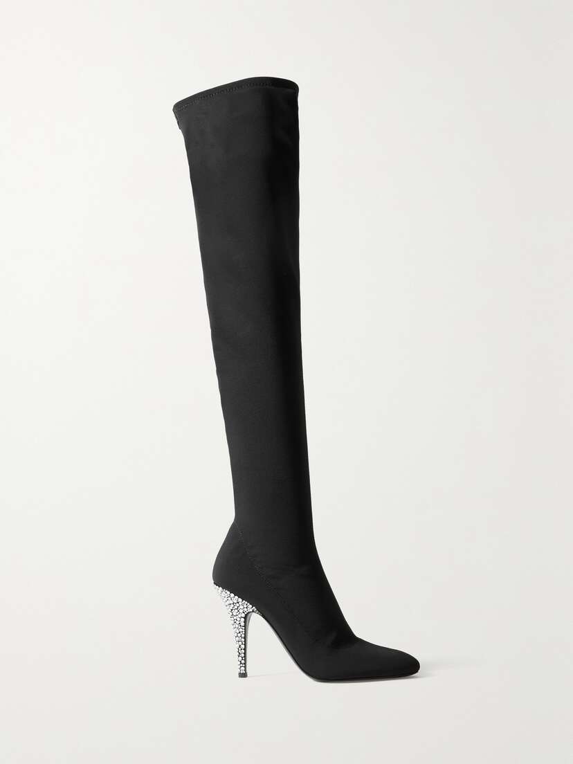 Giuseppe Zanotti Calixtee Cuissarde Crystal-embellished Leather-trimmed Mesh Thigh Boots