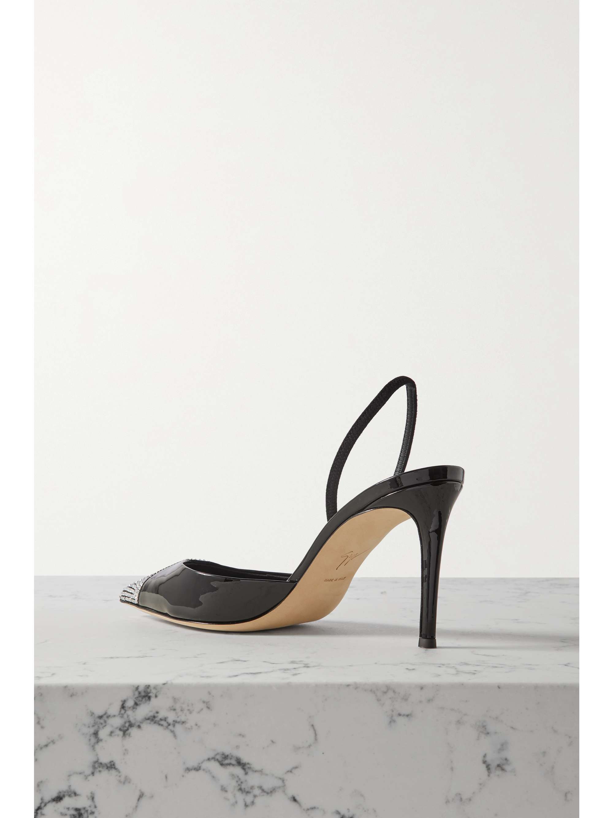 GIUSEPPE ZANOTTI Crystal-embellished patent-leather slingback pumps