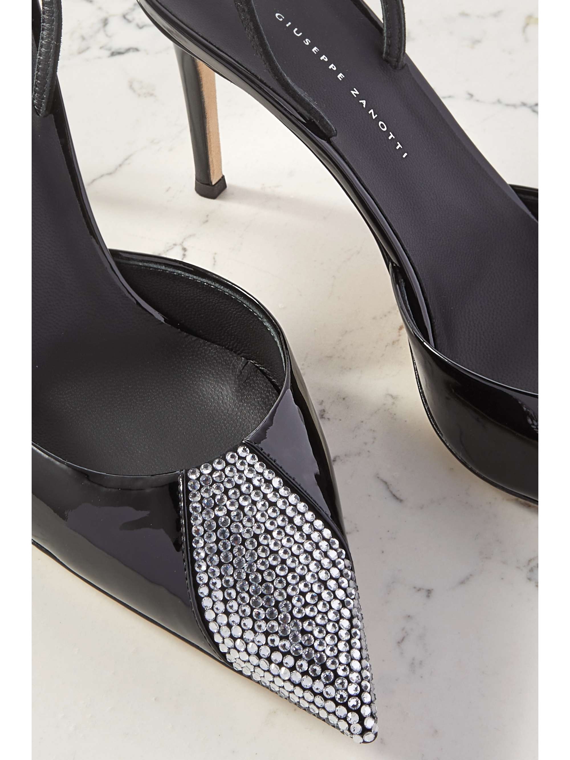 GIUSEPPE ZANOTTI Crystal-embellished patent-leather slingback pumps
