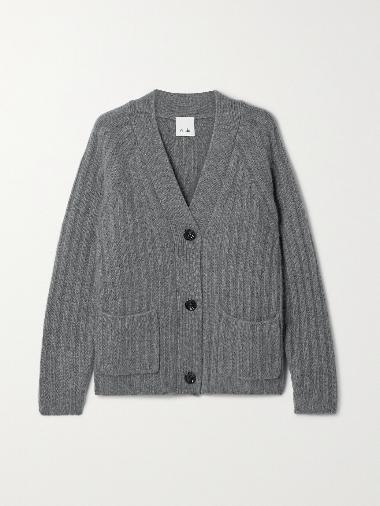 Allude Ribbed Cashmere Cardigan In Gray