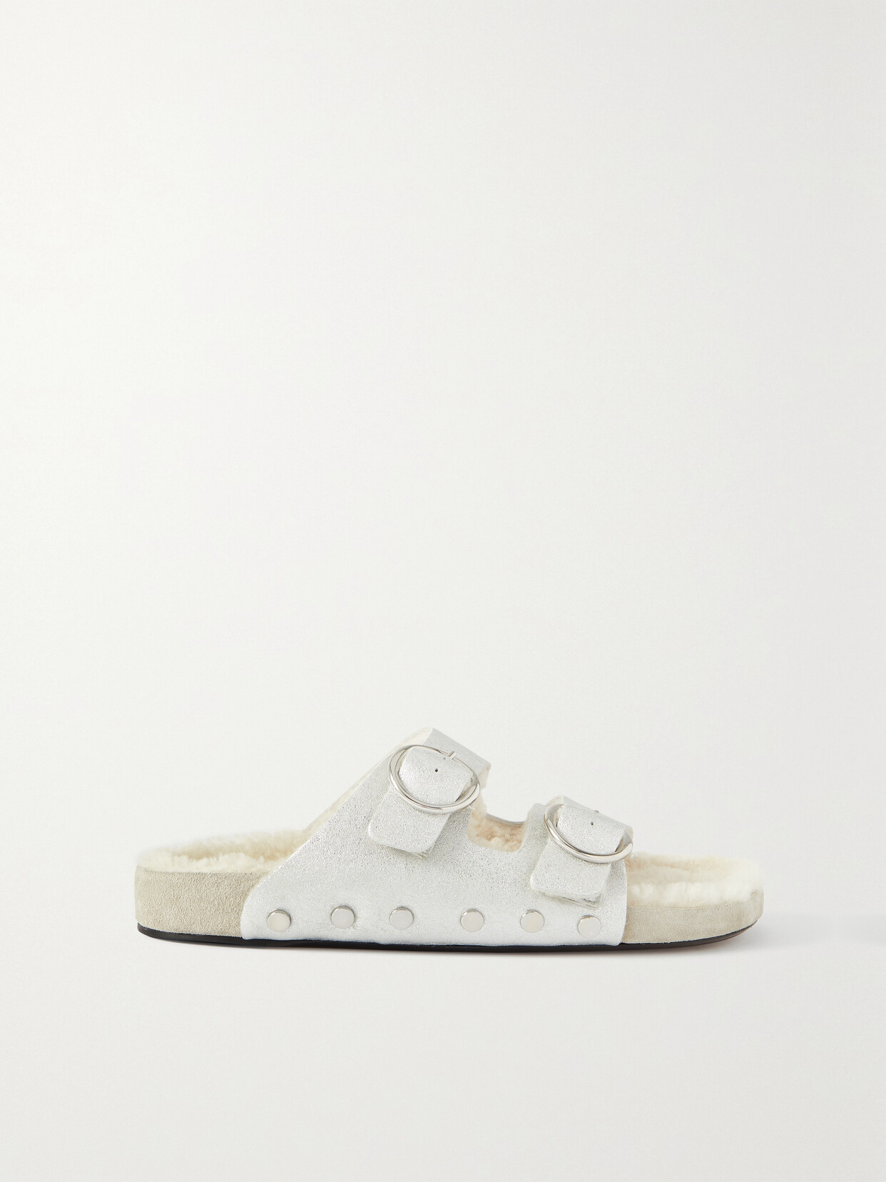 Isabel Marant Lennyo Studded Slide Sandal With Genuine Shearling Lining In Silver