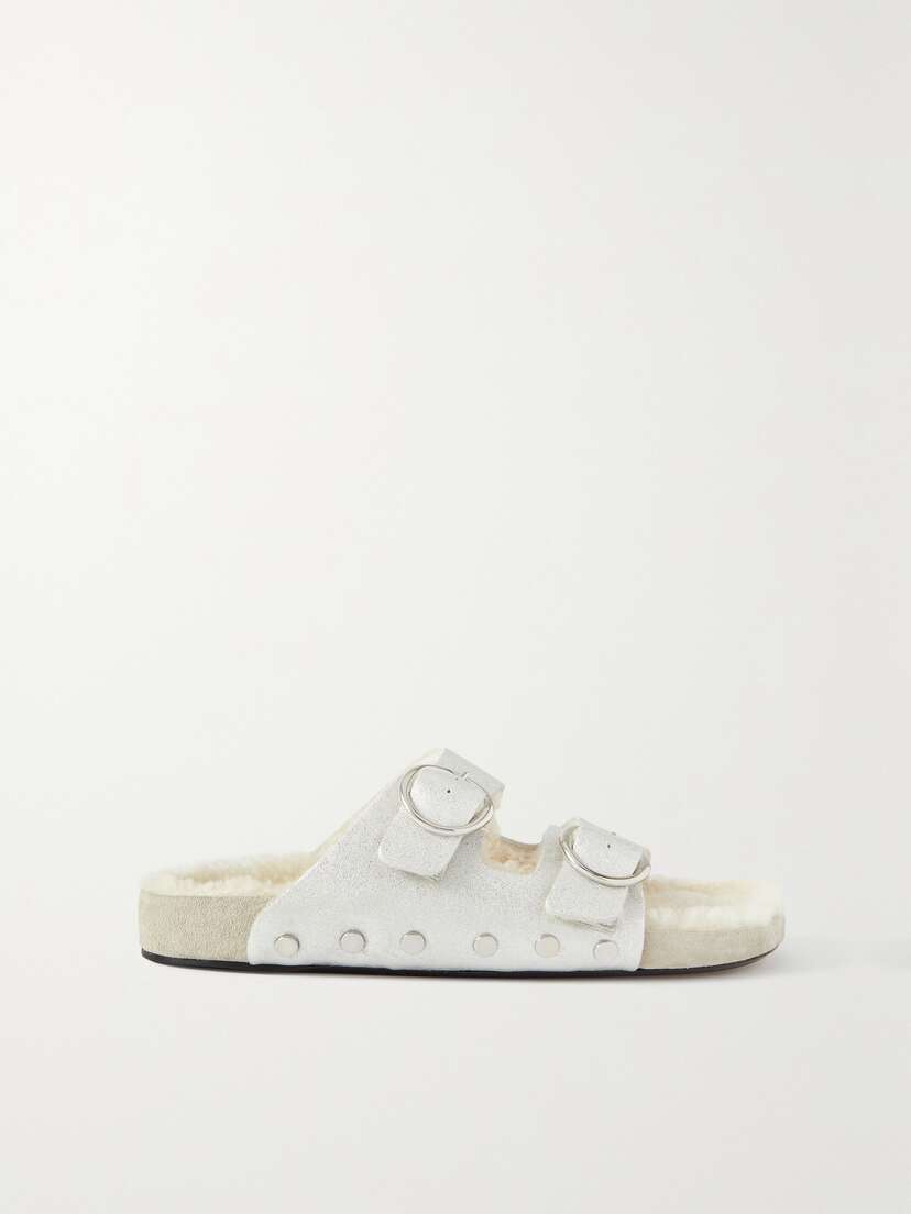 Isabel Marant Lennyo Shearling-lined Studded Metallic Leather Sandals