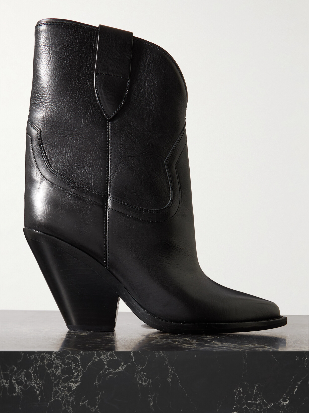 Shop Isabel Marant Leyane Glossed-leather Ankle Boots In Black