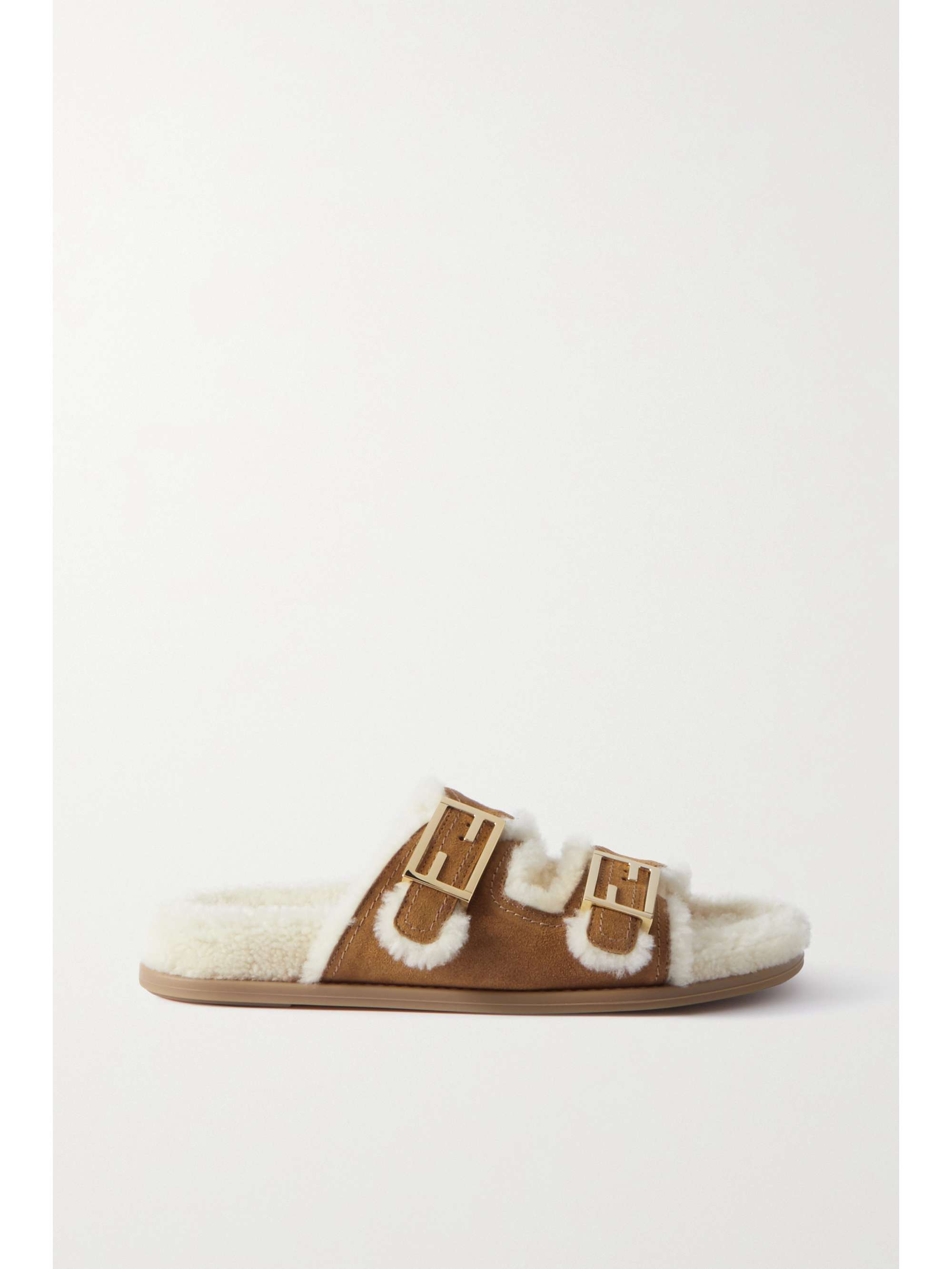 FENDI Feel logo-embellished suede and shearling slides
